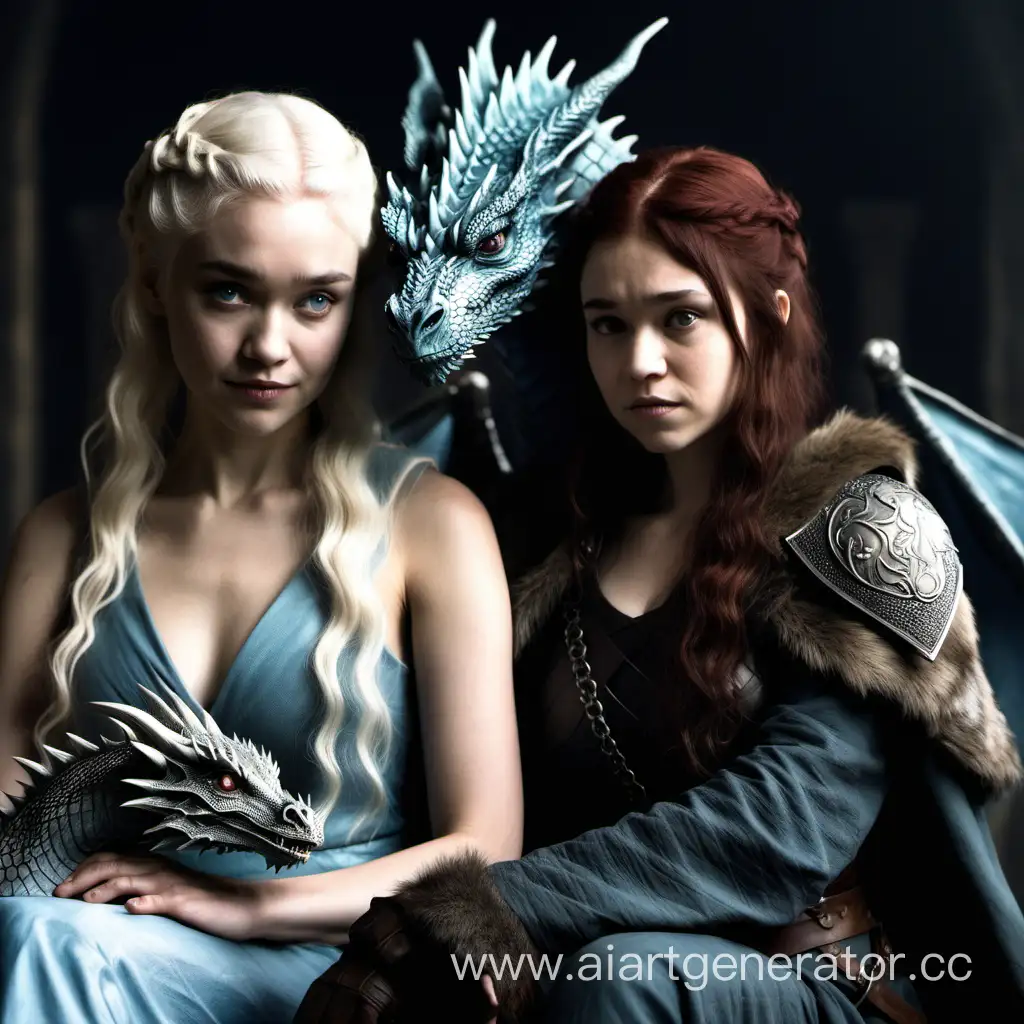 Two-Women-Sitting-with-a-Dragon-Game-of-Thrones-Style-Fantasy-Art