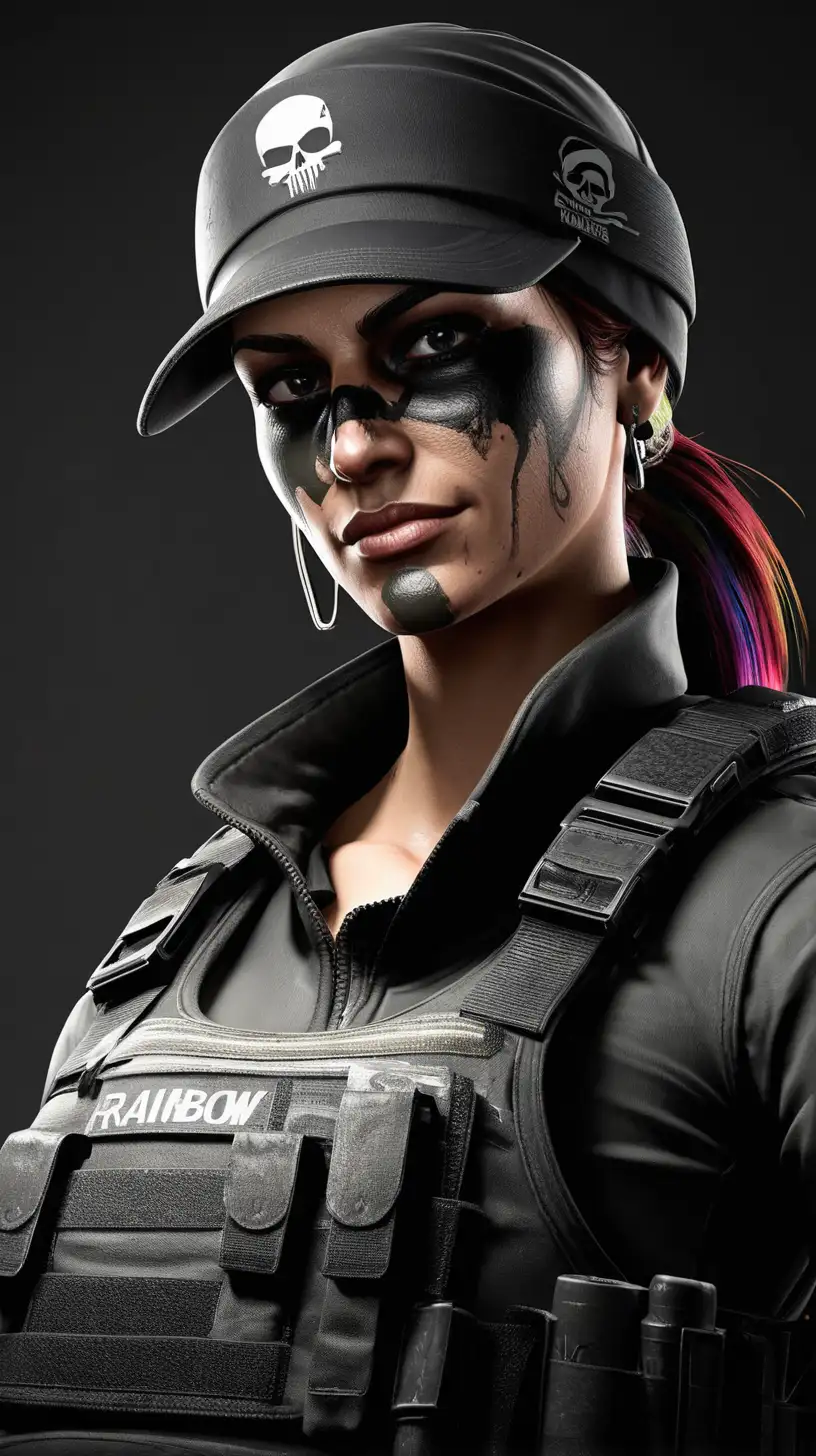 "caveira" from game "rainbow six siege" like a real women , portrait real women.