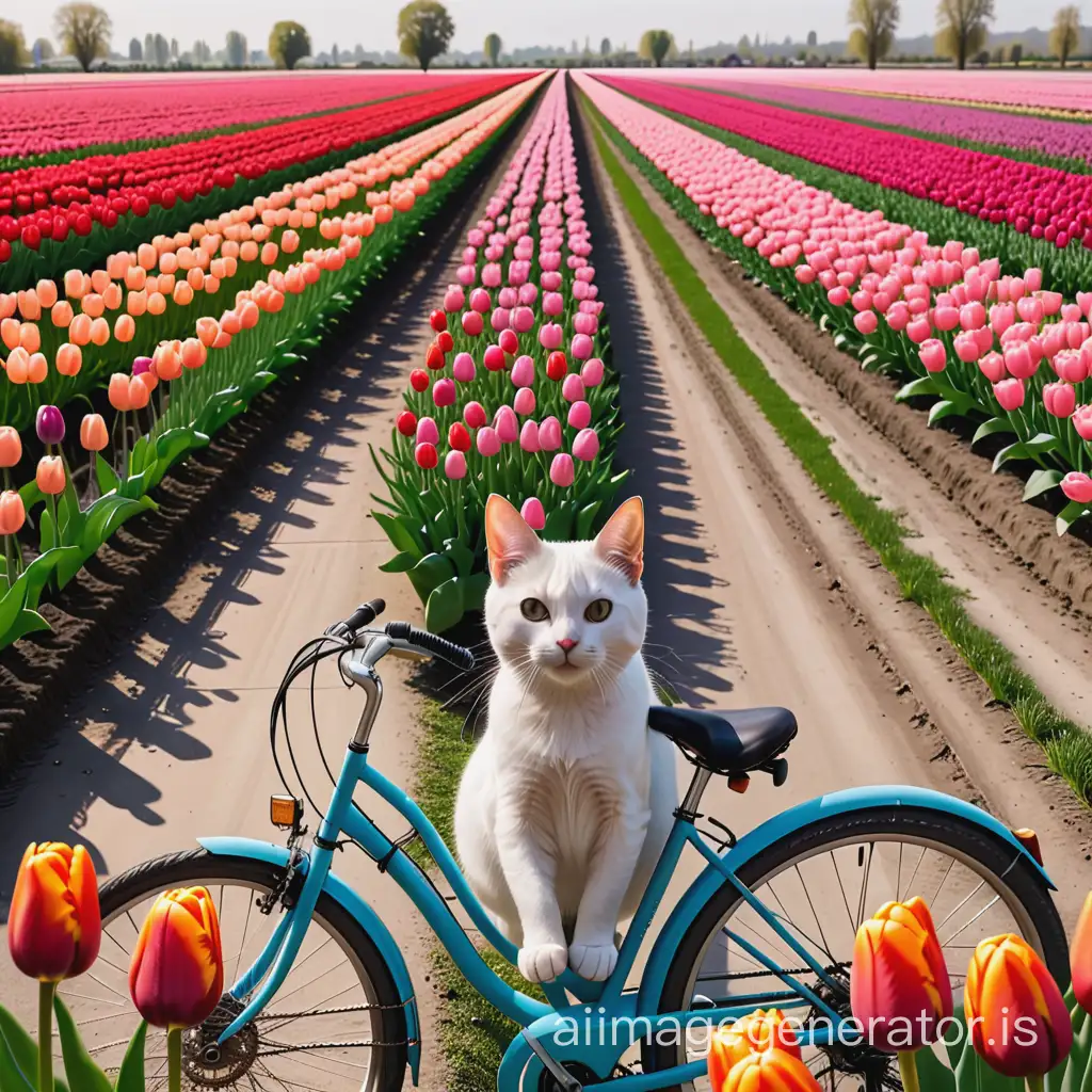 Feline-Adventurer-Biking-Through-a-Vibrant-Tulip-Field