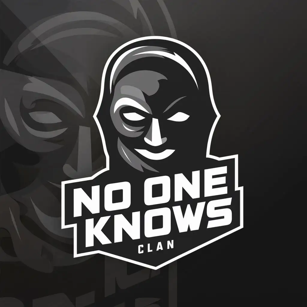 Логотип для клана с названием "No One Knows" в онлайн шутере, соотношение 1 к 1