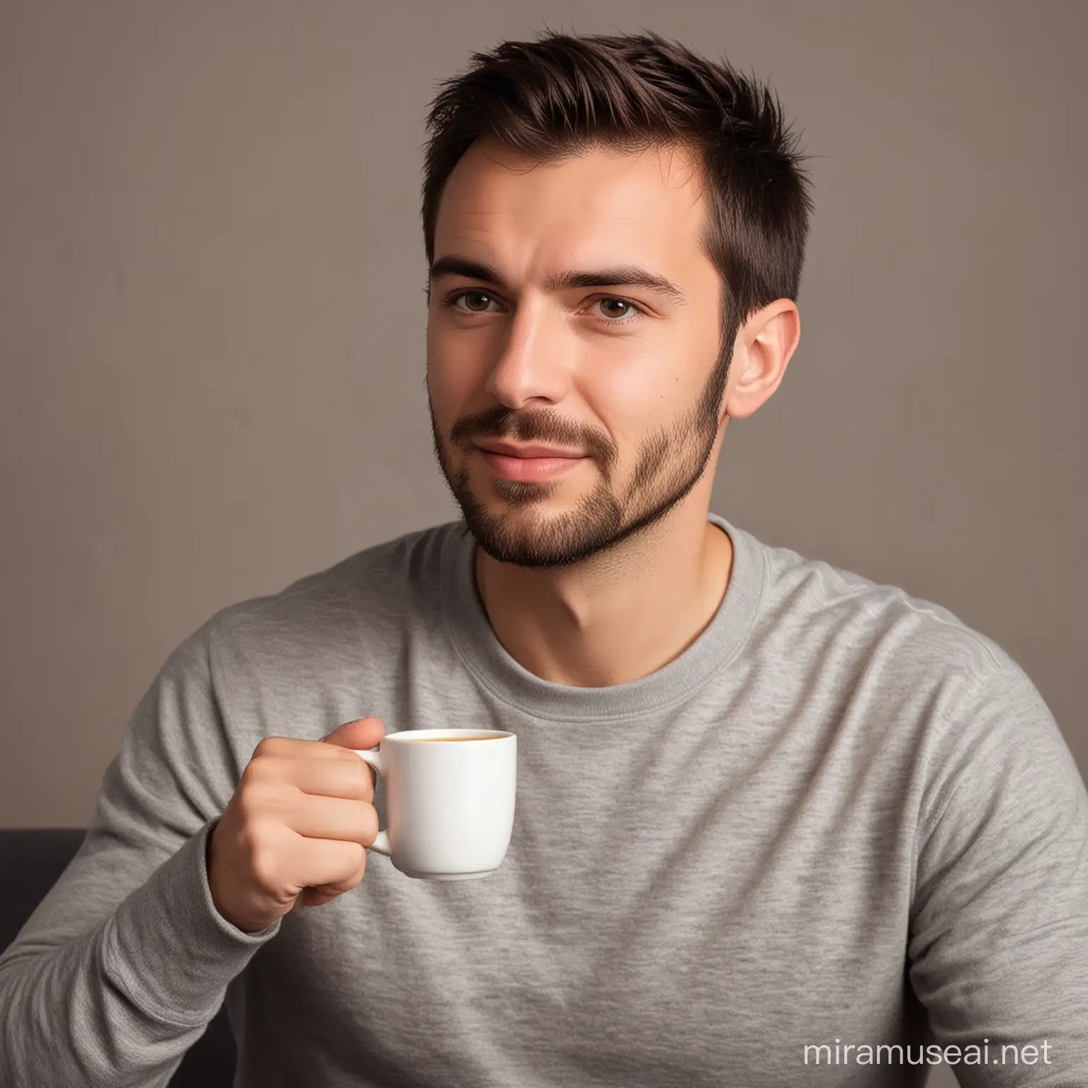 Man Enjoying Morning Coffee in Cozy Cafe Atmosphere