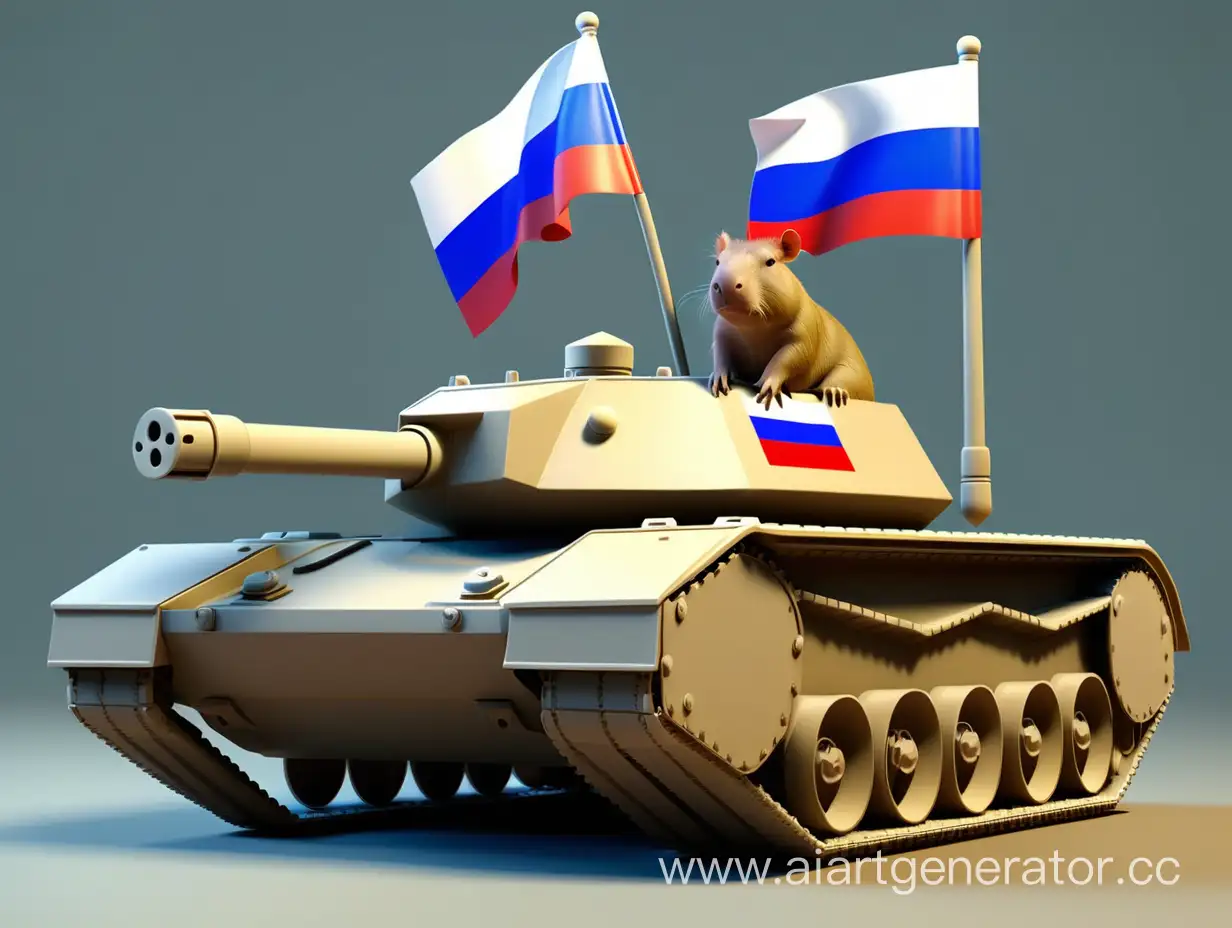 Capybara-Holding-Russian-Flag-in-3D-Tank-Art