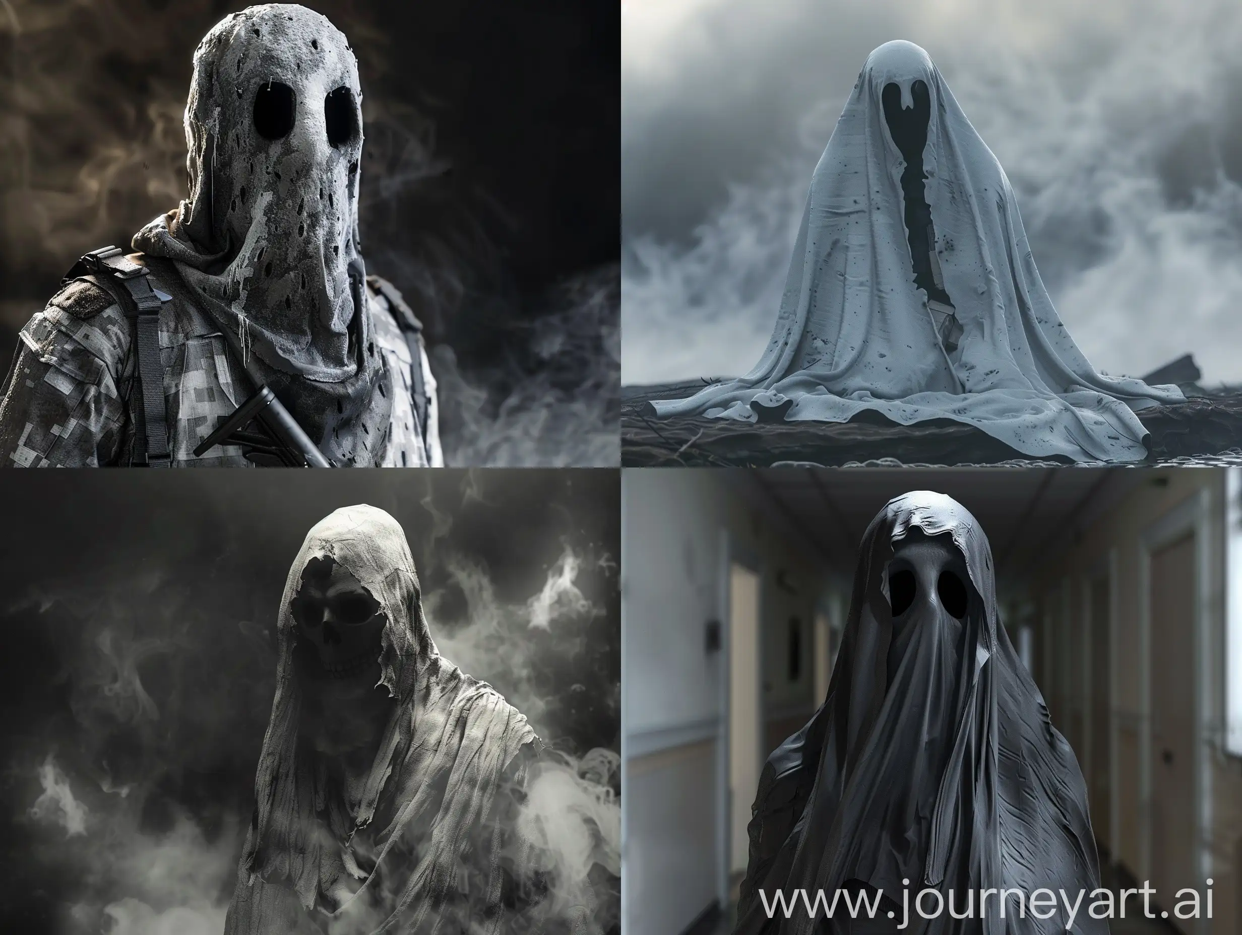 A photorealistic image of ghost from call of duty sad