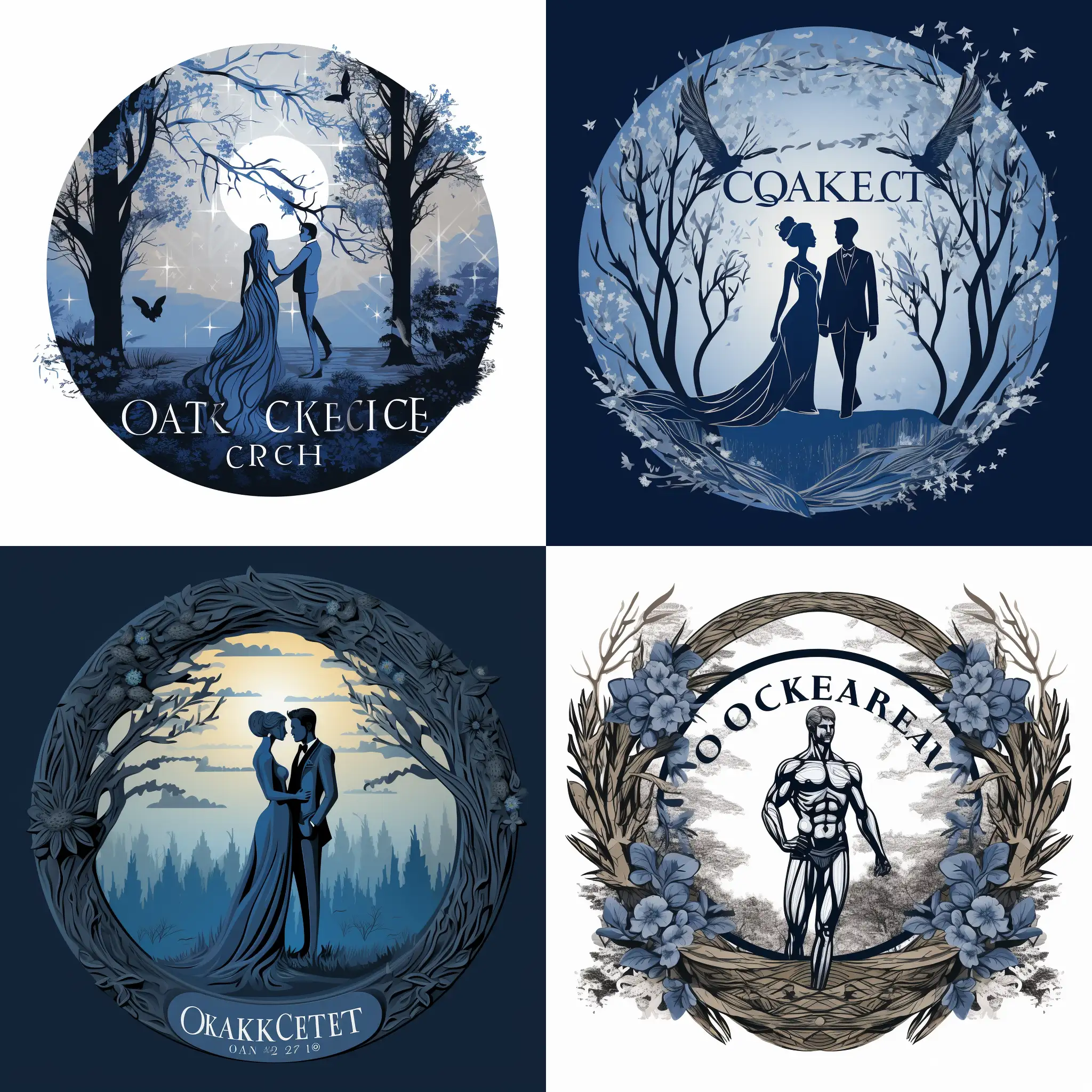 create logo for Oakcrest High school 2023 prom.  theme is enchanted evening.  blue and gray are the main colors.  logo is is 3d