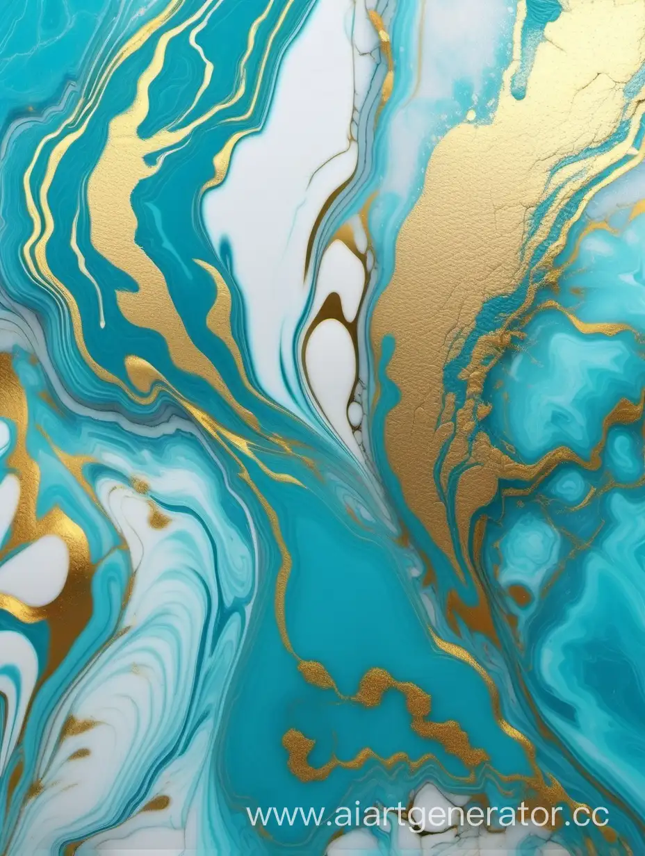 Turquoise marble texture background. Marble fluid art with golden veins