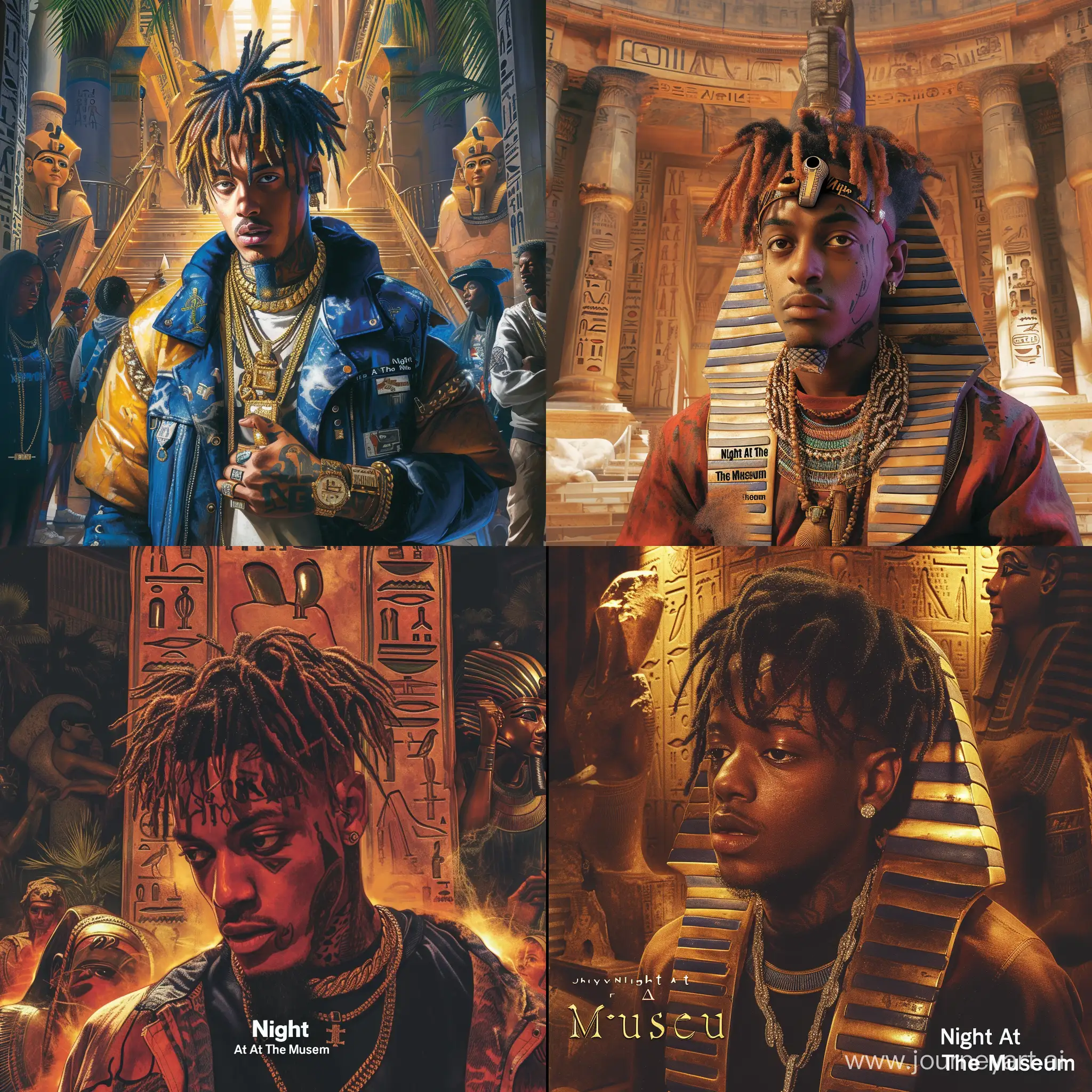 A Album Cover of Juice WRLD,In the Movie “Night At The Museum”.While Running from Ancient Egypt Pharaohs