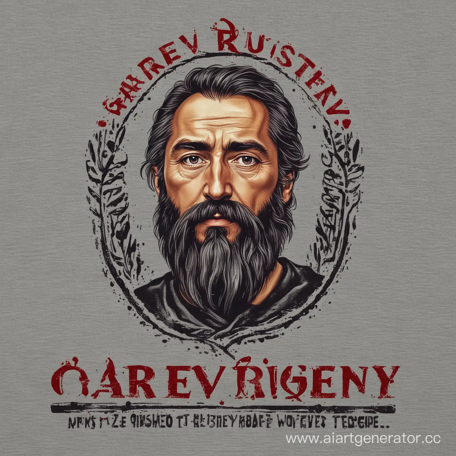 Принт на футболку с текстом "GAREEV RUSTEM"