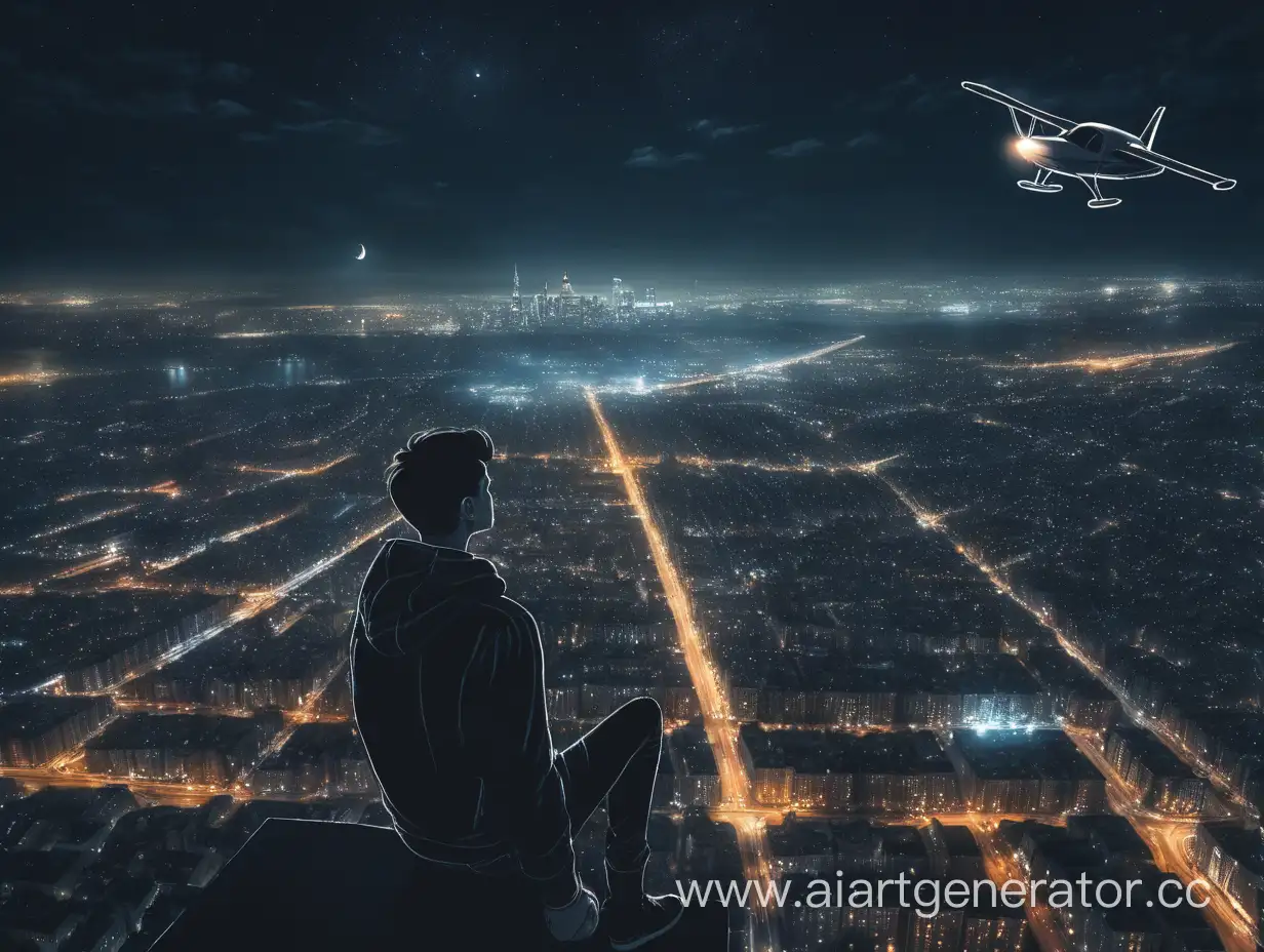 Lonely-Young-Man-Soaring-Over-the-Night-City