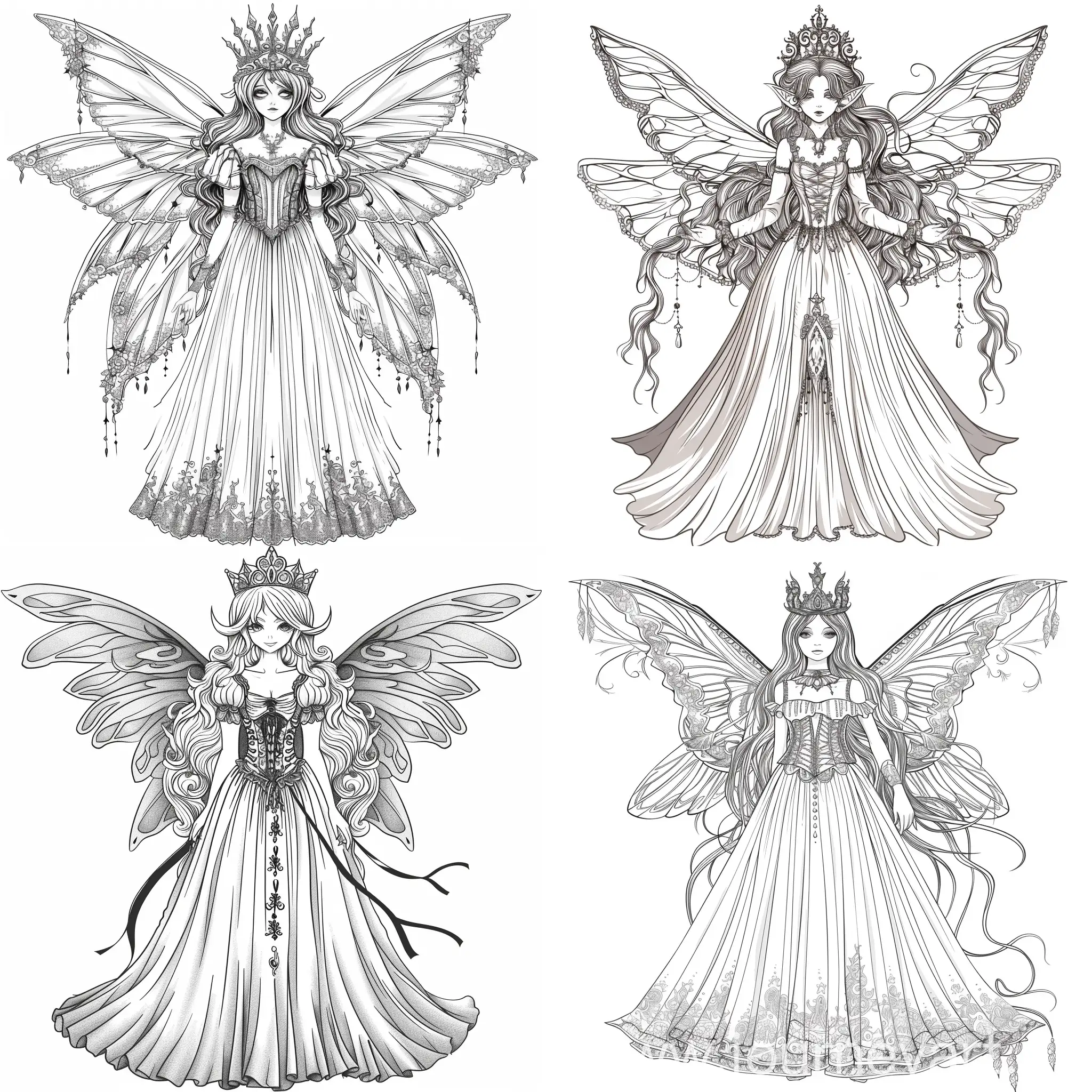 Gothic-Fairy-Coloring-Book-Enchanting-Illustration-of-a-Fairy-with-Soft-Wings-and-Elaborate-Attire