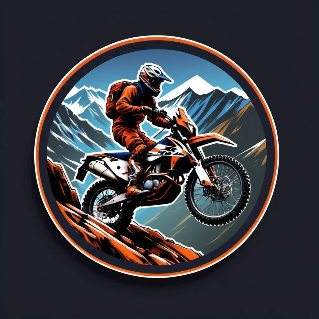 A round logo with the word Advenduro in it, that shows an enduro motorbike KTM 950 with a rider climbing a mountain.