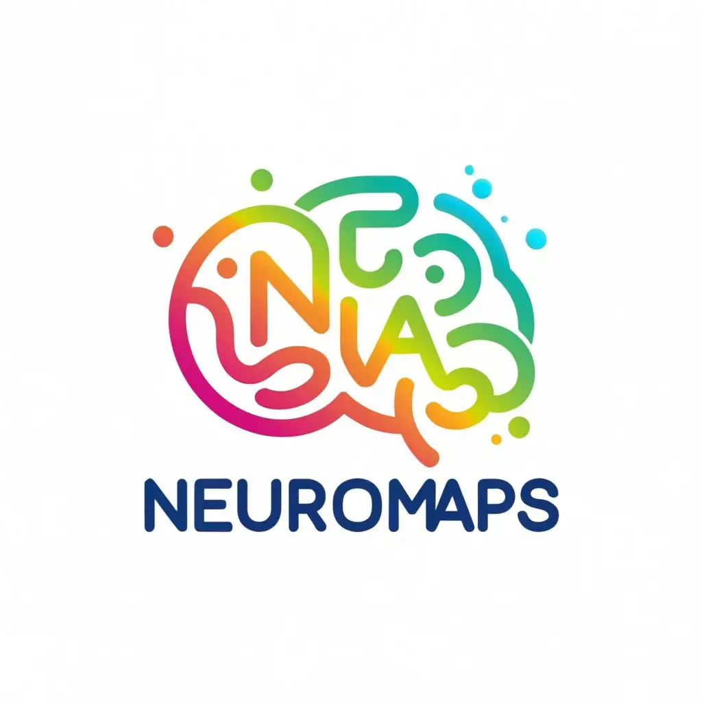 logo, the letters in the word neuromaps forms the shape of an brain, with the text "Neuromaps", typography, be used in Entertainment industry