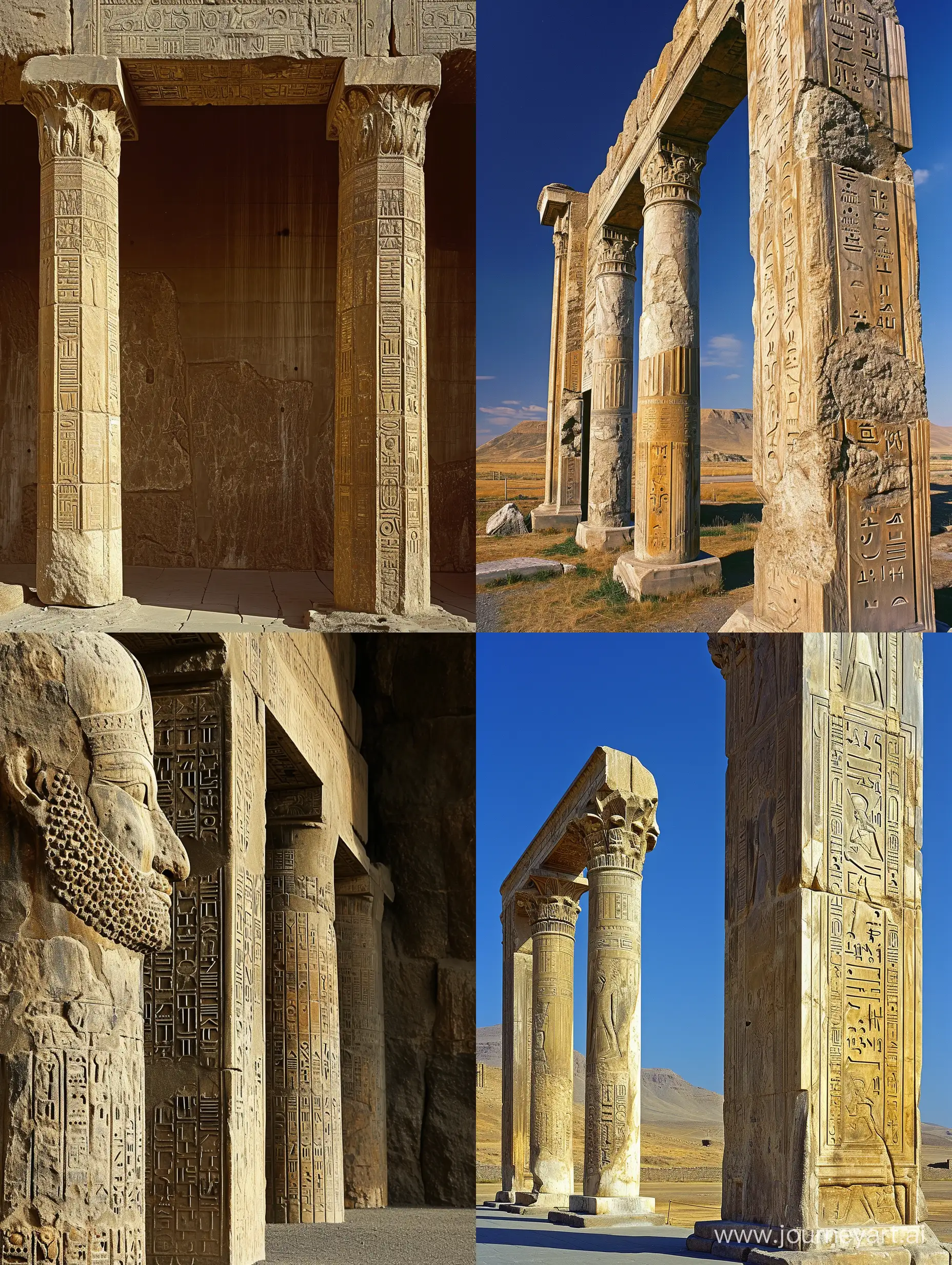 Column heads and large gates from the Achaemenid civilization, which are engraved with cuneiform