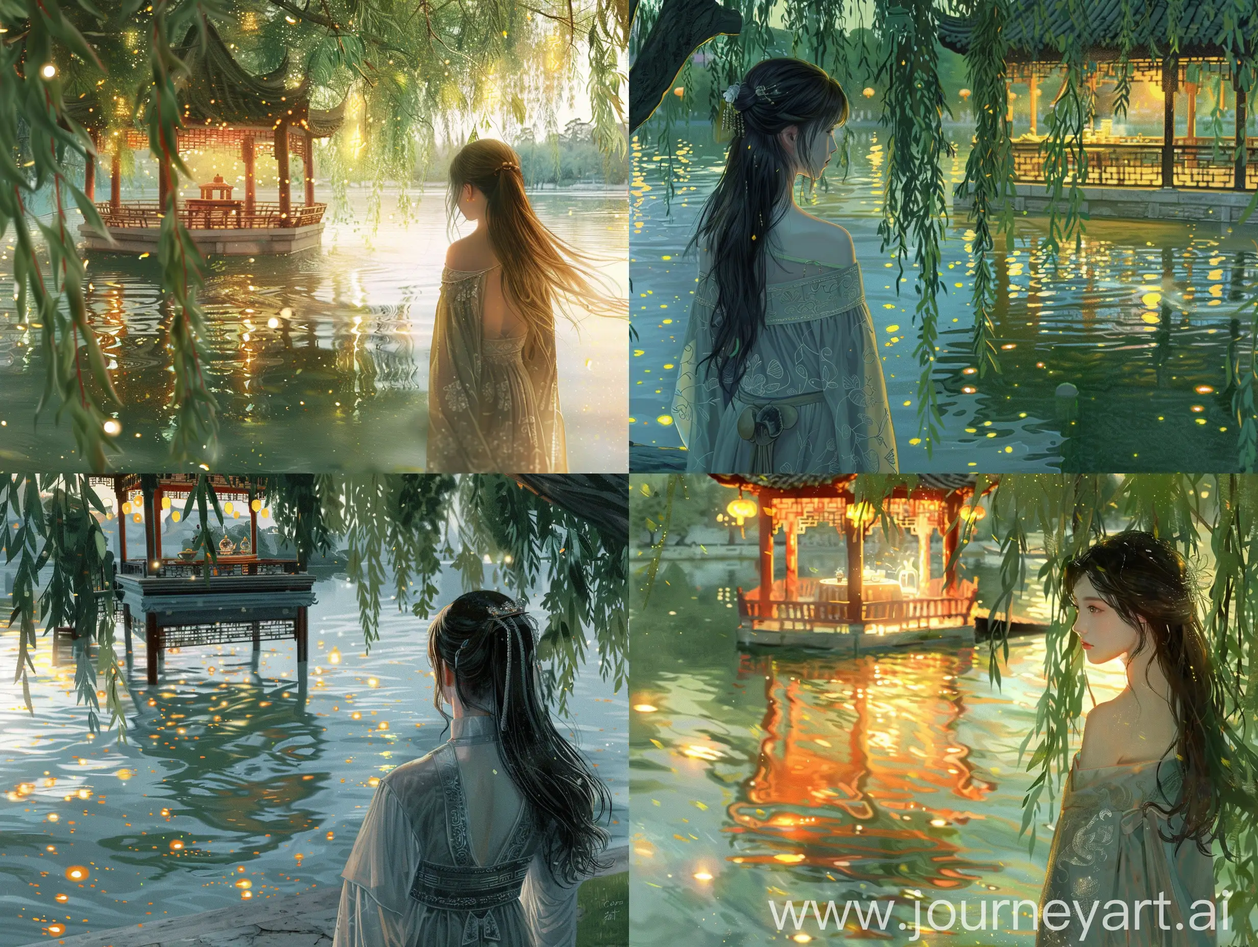 Serene-Summer-Afternoon-Chinese-Girl-by-the-Lake-in-Traditional-Attire