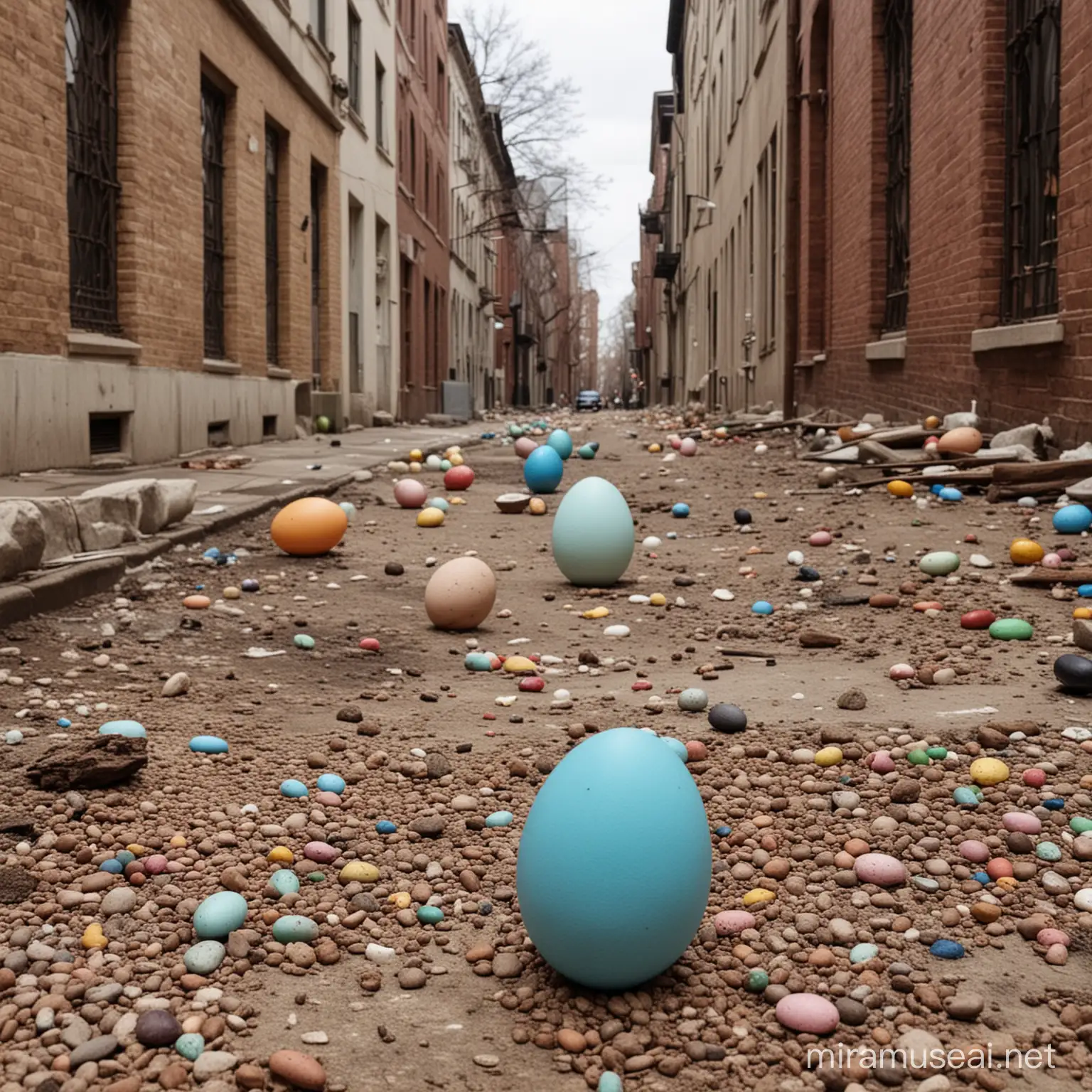 Urban Easter Eggs Cityscape Threatened by Hidden Explosive Surprises