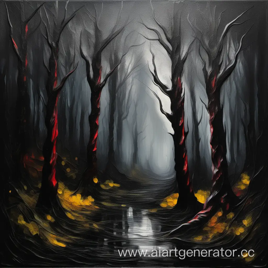 Темный лес масленными красками