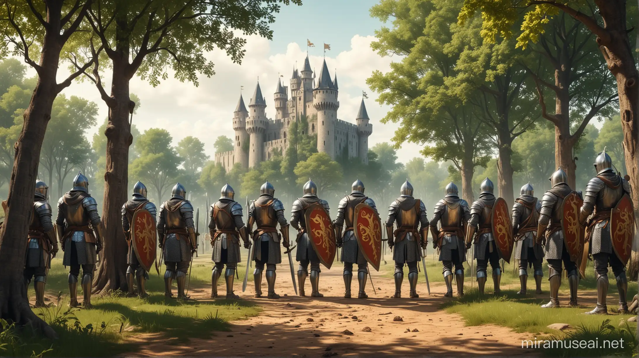 Medieval Knights Face Off in Forest Clearing