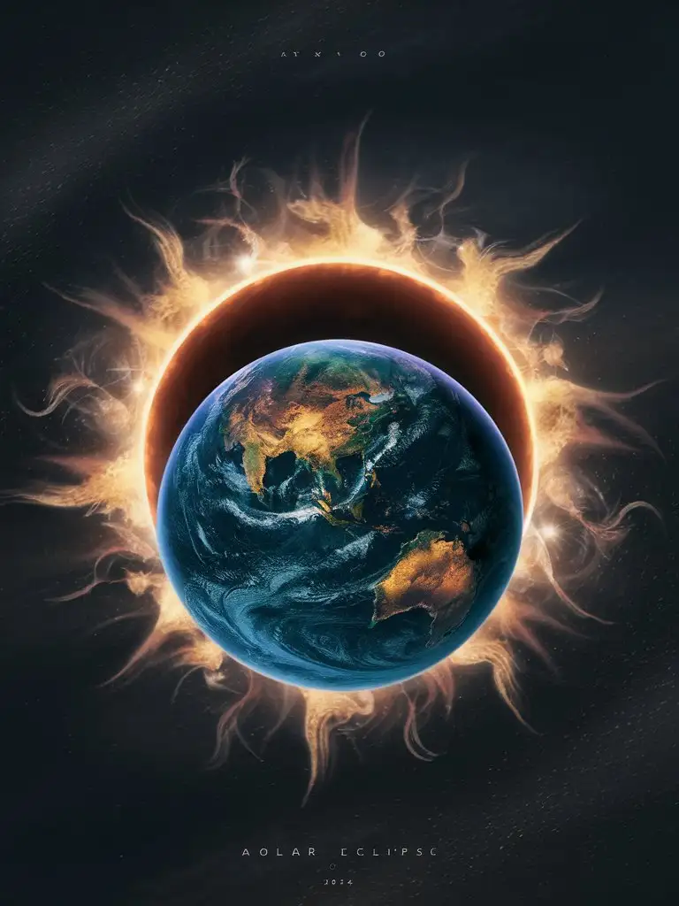 An illustration of the Earth with the sun in the background, depicting the occurrence of a solar eclipse on April 8, 2024.