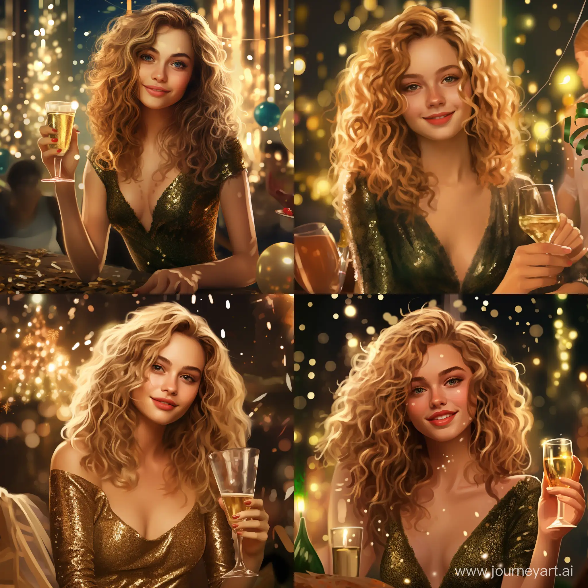 Elegant-New-Year-Celebration-Captivating-Woman-Toasting-with-Champagne