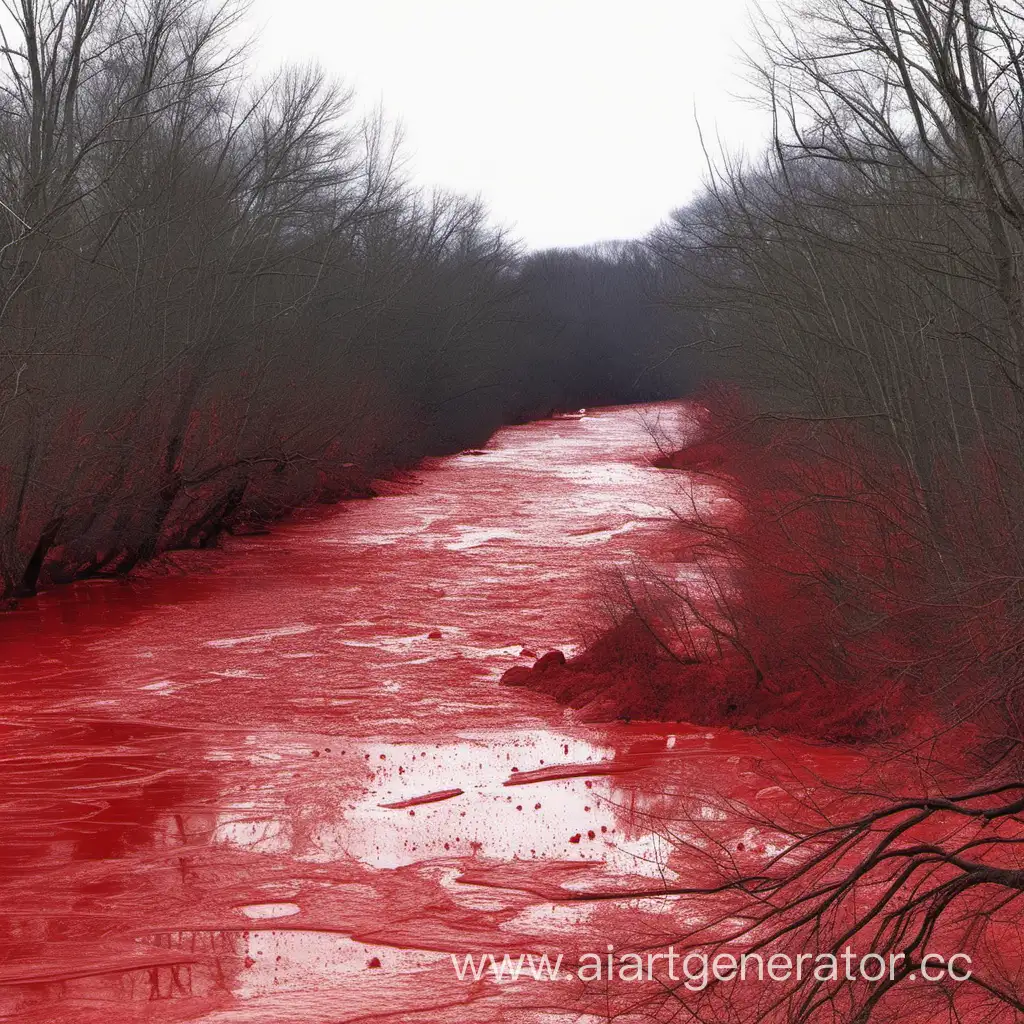 Mysterious-Red-Waters-A-Surreal-Landscape-of-a-BloodRed-River