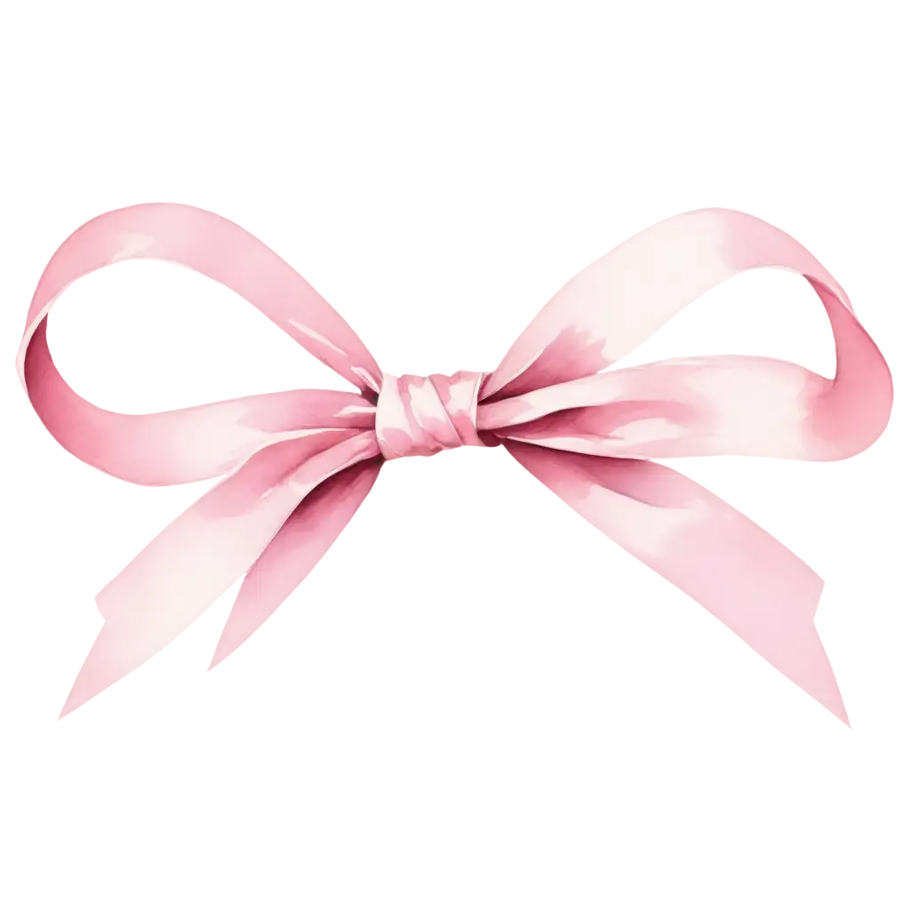 Exquisite-Watercolor-Effect-Old-Slim-Crumpled-Soft-Pink-Ribbon-Bow-PNG-Image