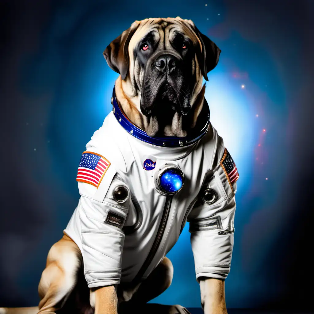 english mastiff wearing space suit