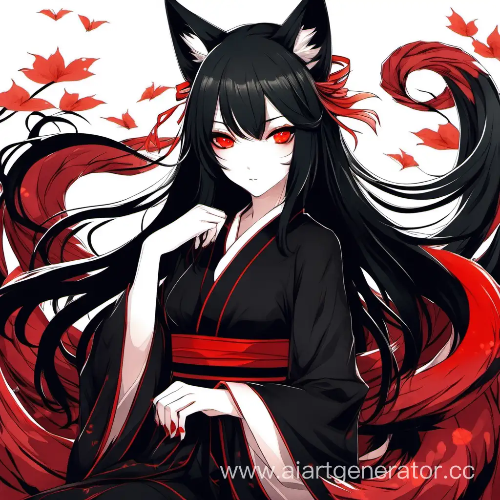 Enchanting-Kitsune-Girl-Mysterious-Beauty-in-Black-Dress-with-Black-Hair-and-Red-Eyes