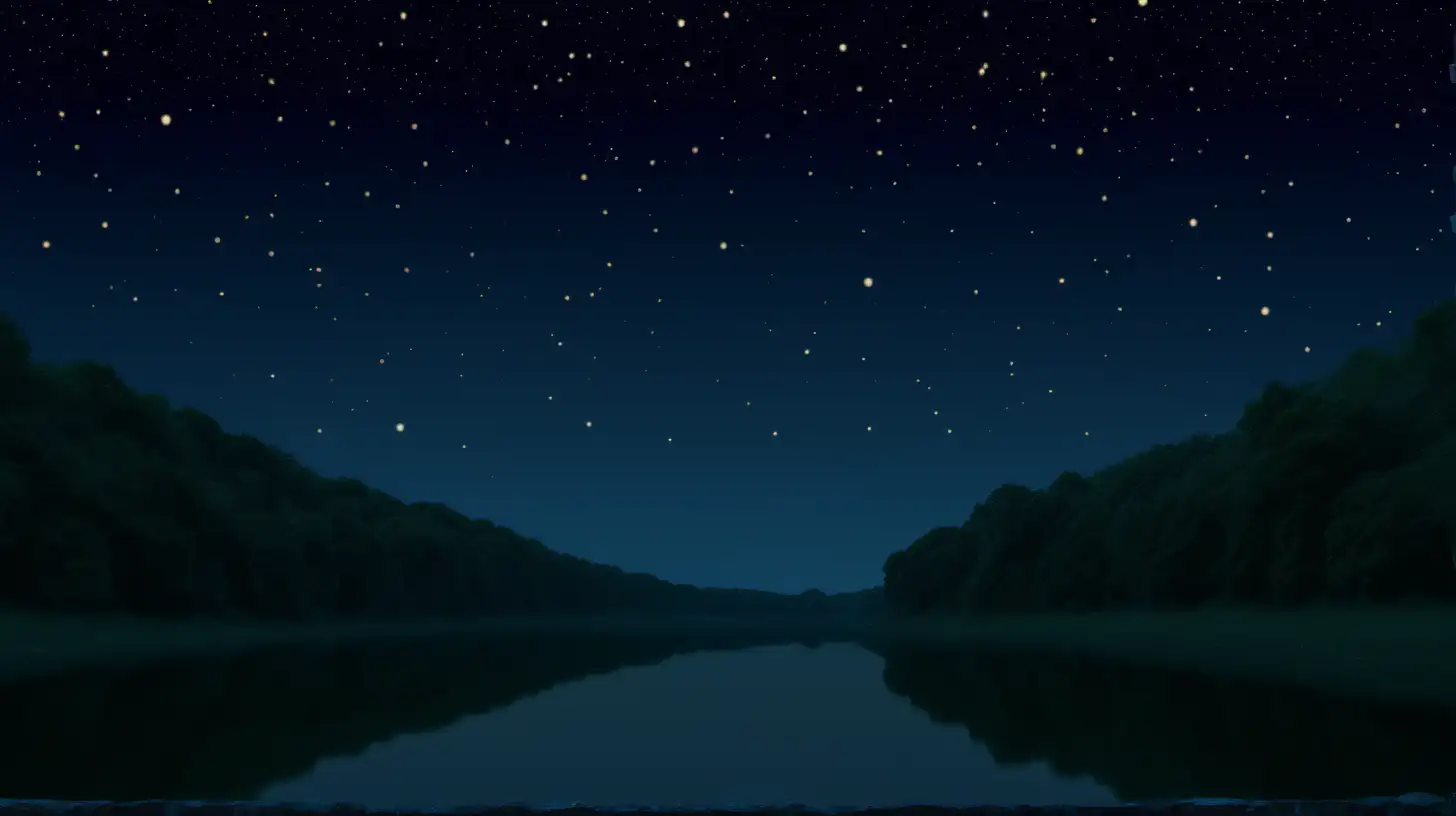 Establish a movie scene with a wide shot of a starry evening sky, setting a tranquil atmosphere.