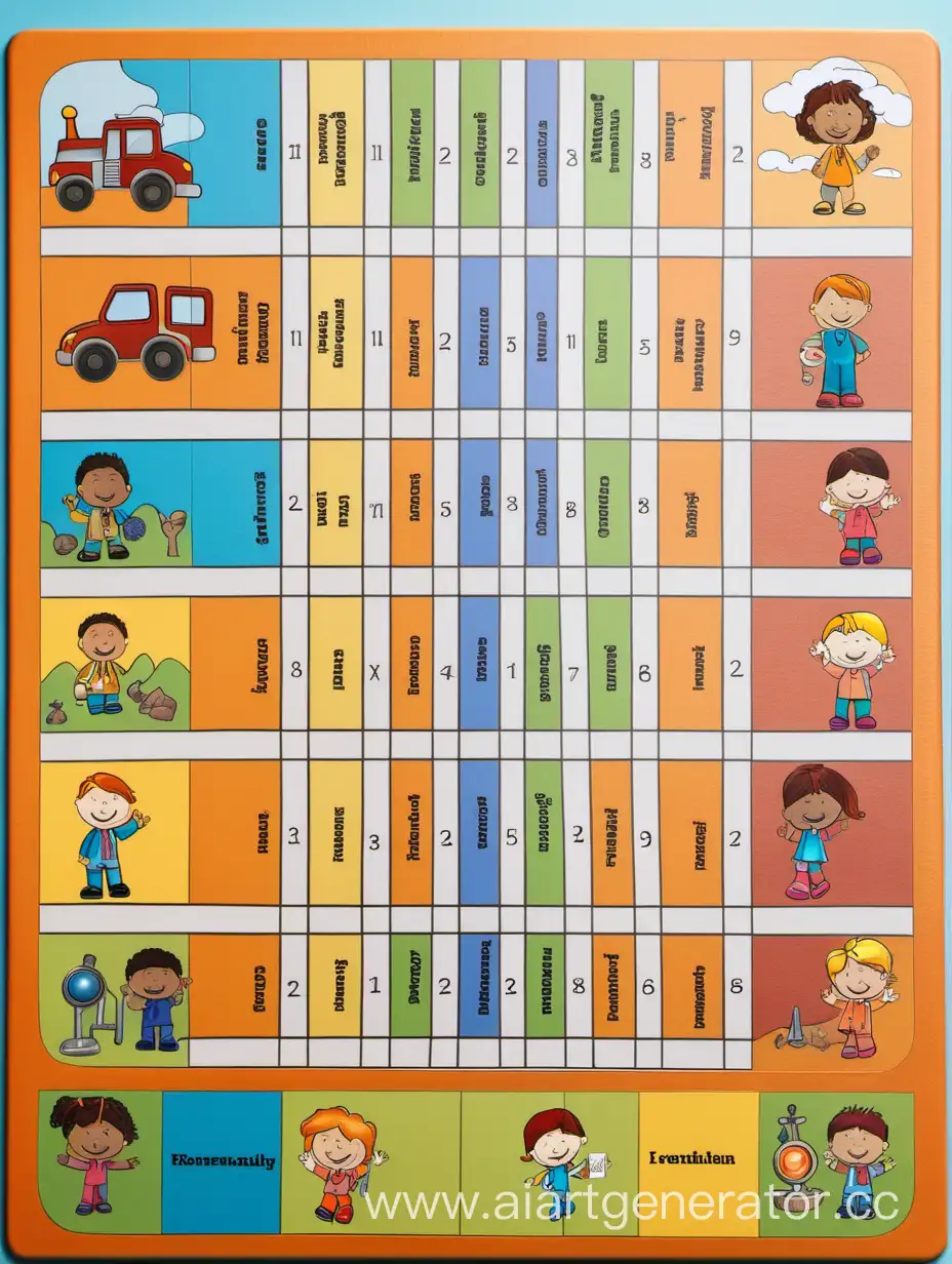 Настольная игра для детей дошкольного возраста. Игровое поле разделено на секции, представляющие разные этапы  карьерной лестницы.