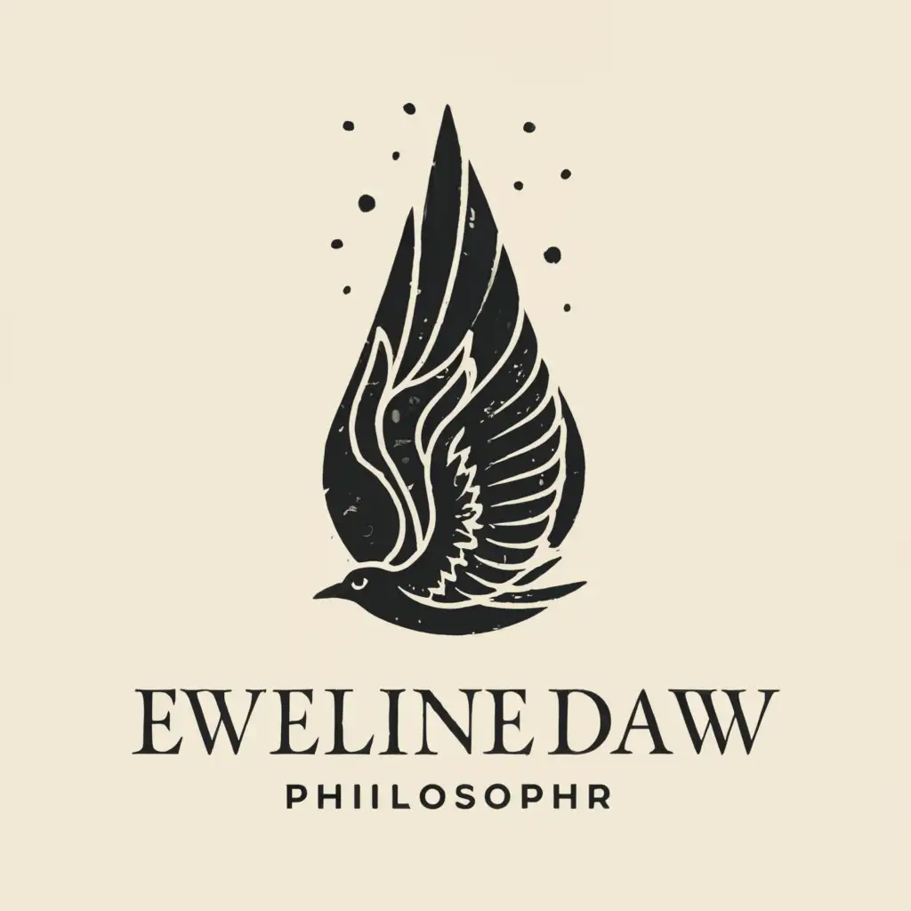 a logo design,with the text "Eveline Daw", main symbol:ink drawing flying crow inside water droplet with Philosopher font,Moderate,be used in Entertainment industry,clear background