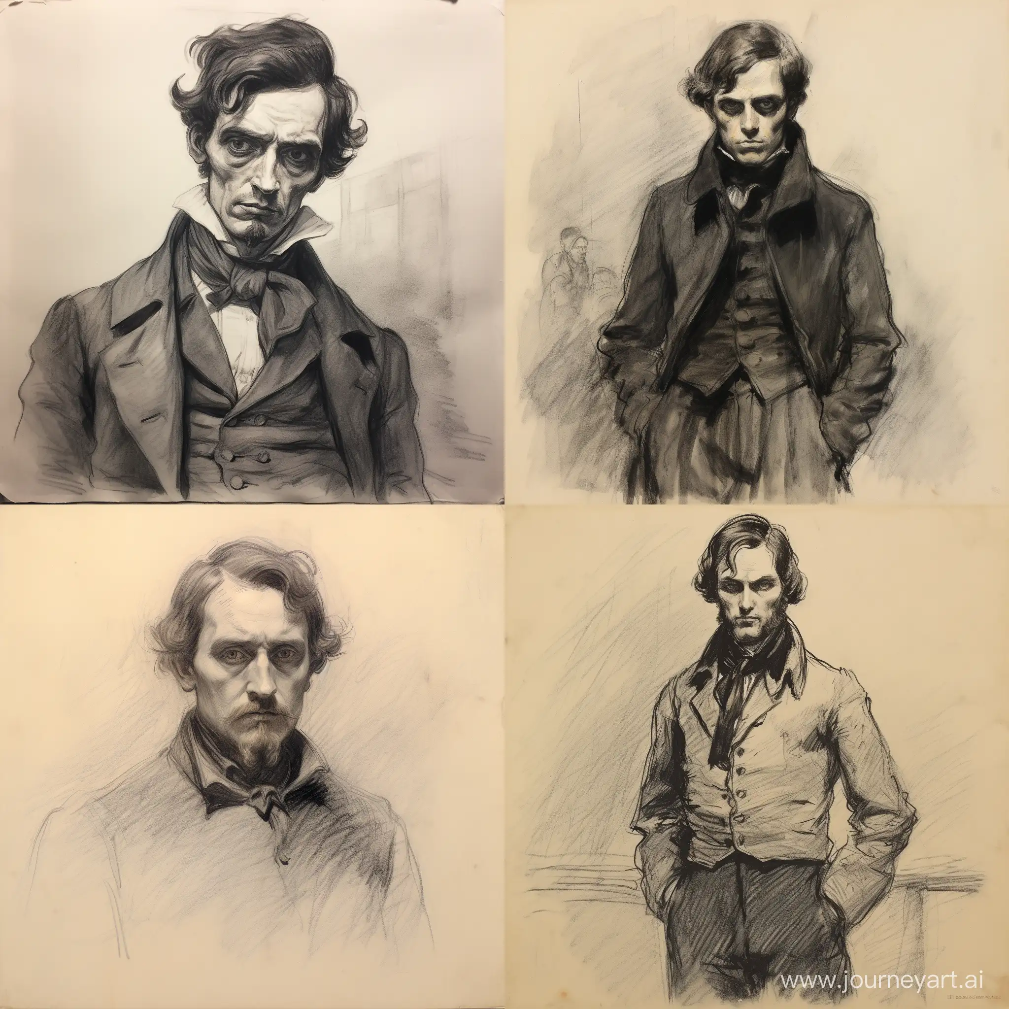 Vintage-Charcoal-Sketch-1848-PoorlyDressed-Criminal-Portrait