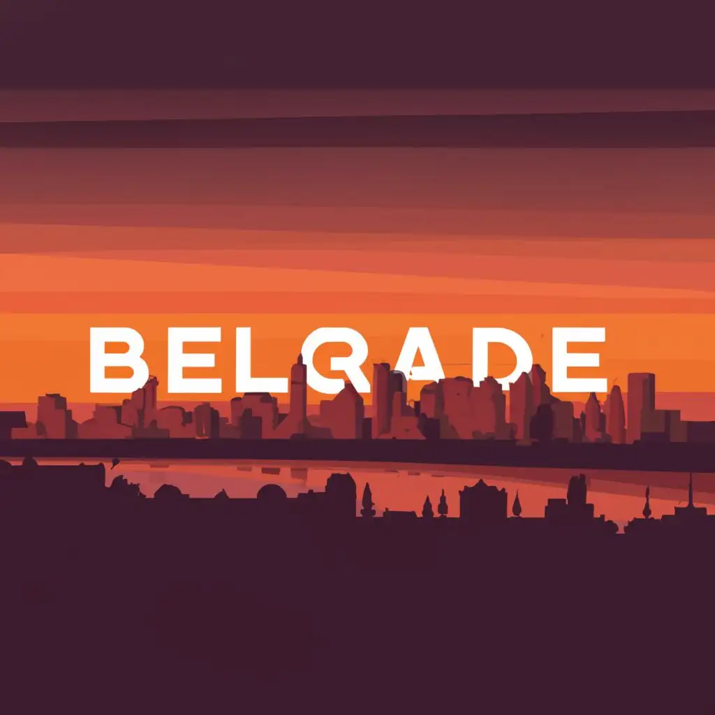 a logo design,with the text "Belgrade", main symbol:A silhouette of Belgrade's skyline against a sunset backdrop, with warm hues of orange and yellow. The brand name is elegantly integrated within the skyline, reflecting the city's unity and diversity.
Vibrant colors reminiscent of Belgrade's lively streets and cultural festivals.
Graphic elements inspired by Belgrade's architecture, such as the Kalemegdan Fortress, Church of Saint Sava, and the Sava River.
Urban motifs like graffiti and street art to represent the city's dynamic atmosphere.
Traditional Serbian patterns and motifs for a touch of authenticity and heritage. 
The "Serbian Mosaic" design concept perfectly encapsulates the brand's vision and identity. It combines the cultural heritage of Belgrade with a modern, vibrant aesthetic, appealing to a diverse audience while maintaining authenticity., be used in Travel industry