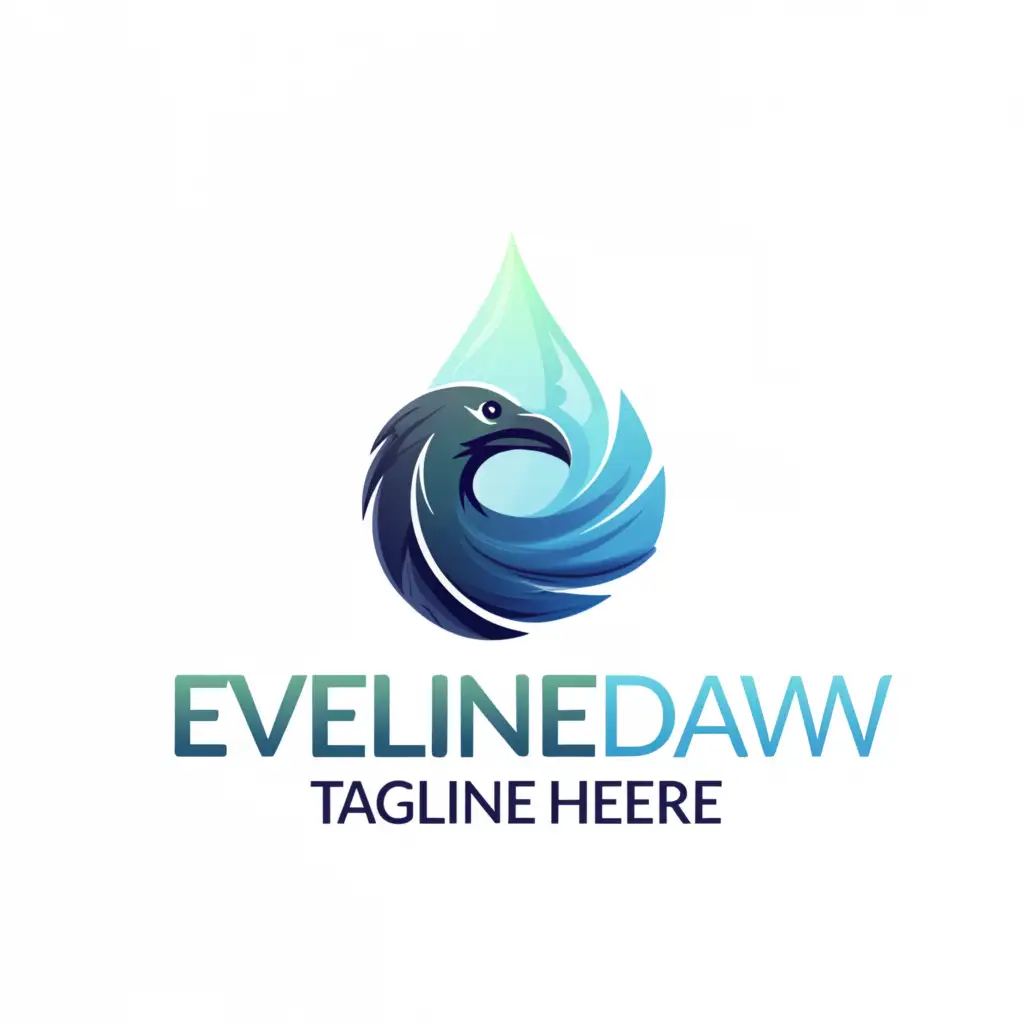 a logo design,with the text 'Eveline Daw', main symbol:painted crow head inside feathery water droplet, cold colors, minimal brush strokes, painterly,Moderate,be used in Entertainment industry,clear background