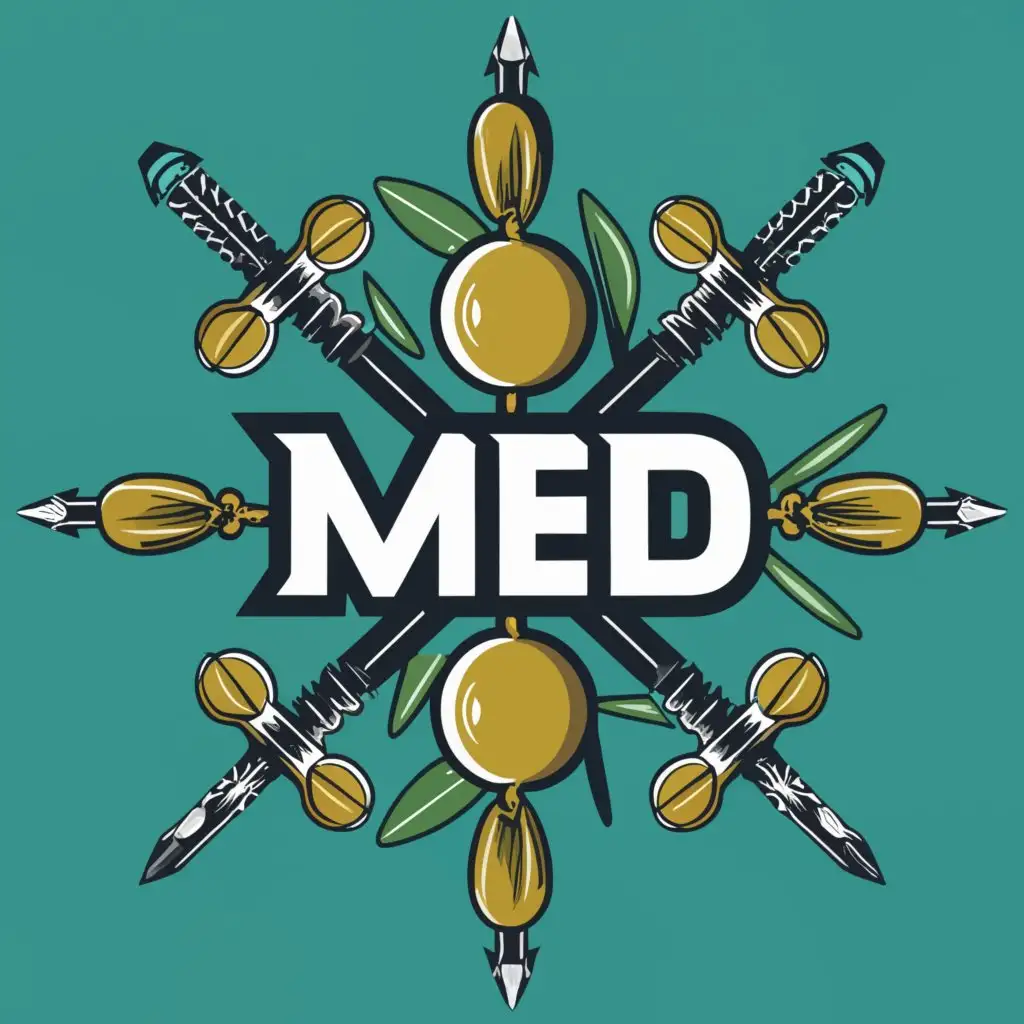 a logo design,with the text "MED", main symbol:olives and bayonets, melee team, use #41968F as main color, emblem, vector,Moderate,clear background
