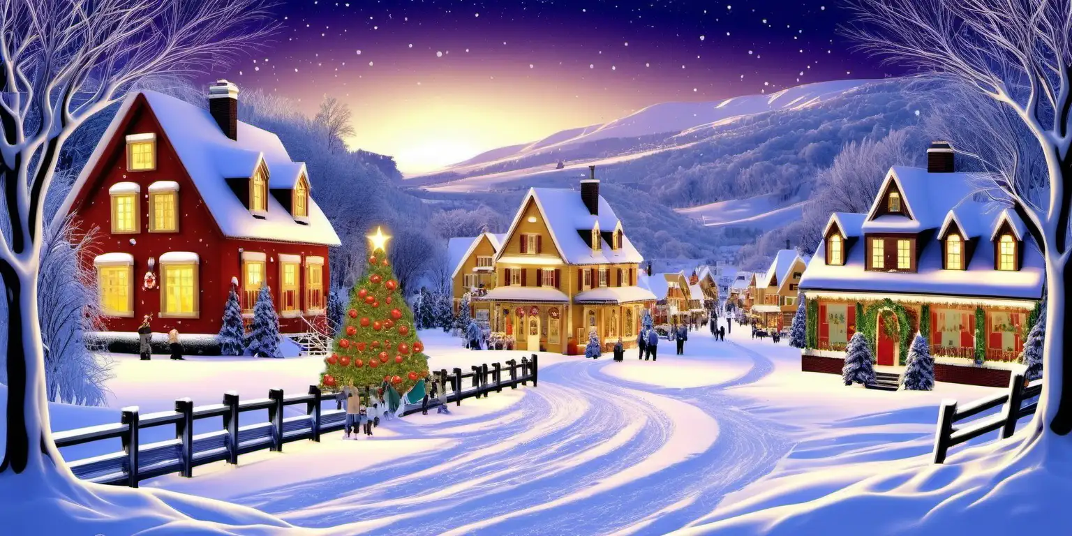 Gorgeous Christmas Scenery with Snowy Forest and Festive Decorations