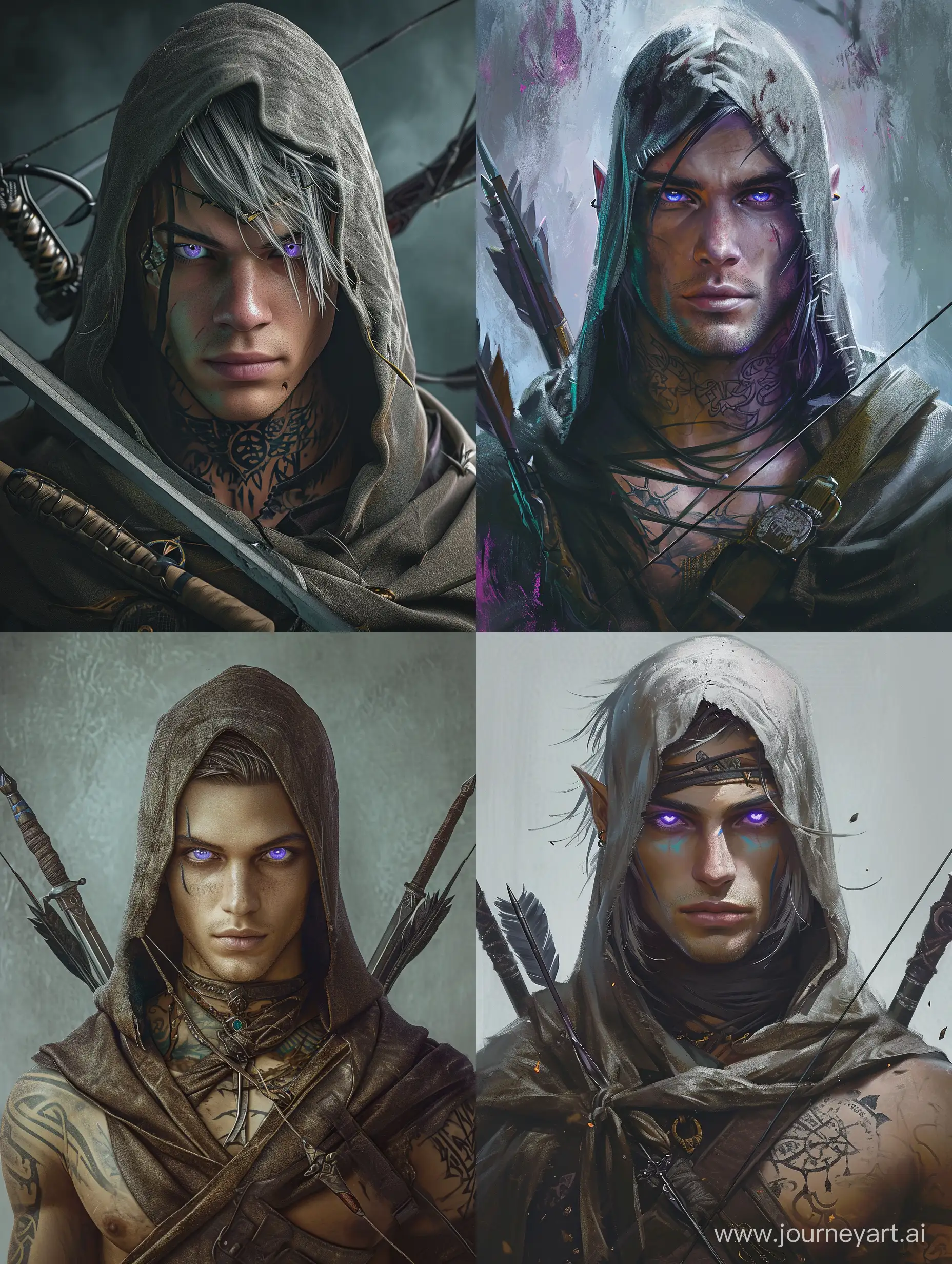 Mysterious-Young-Warrior-with-Twin-Swords-and-Bow-in-Dark-Fantasy-Realm