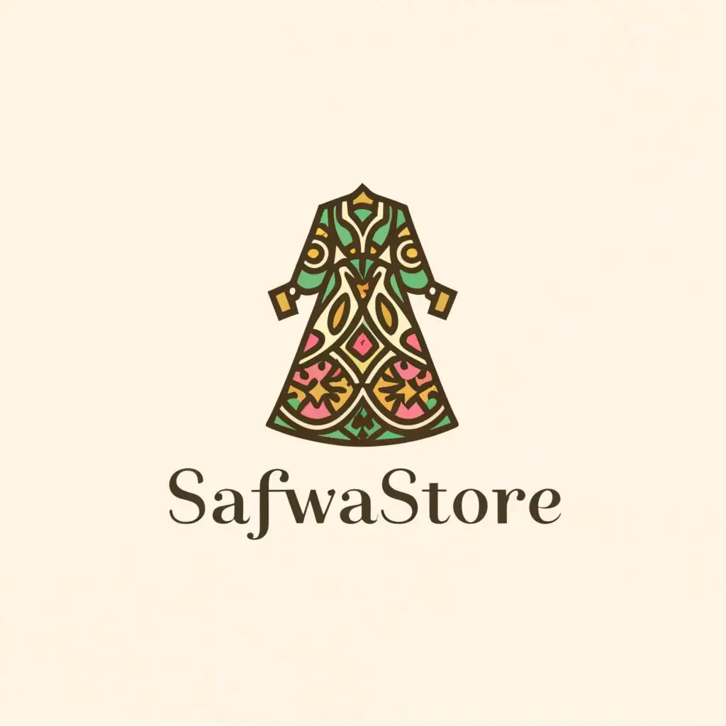 a logo design,with the text "Safwastore", main symbol:Traditional clothes, dress,,Moderate,clear background