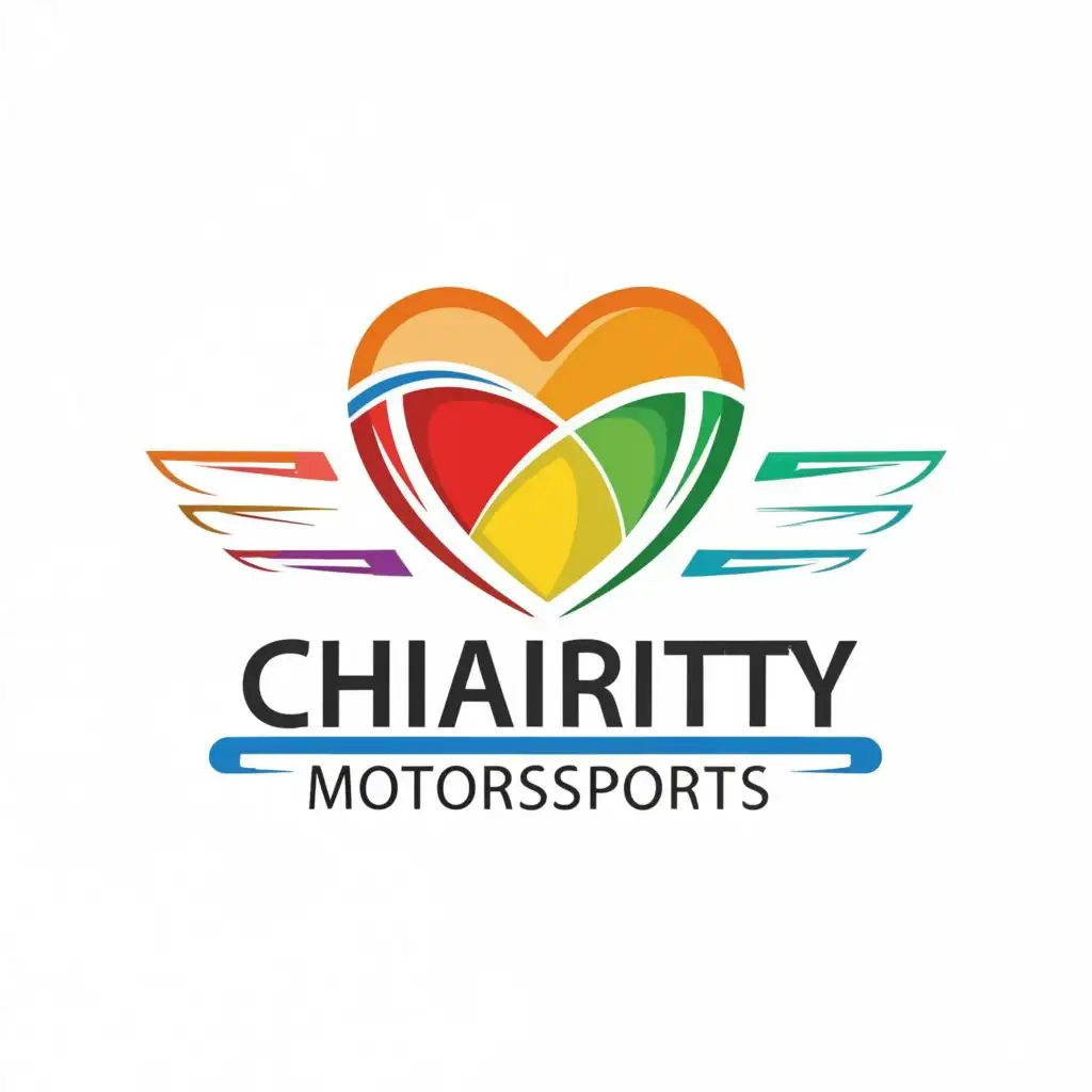 logo, Green blue red orange heart, with the text "Charity Motorsports", typography, be used in Automotive industry