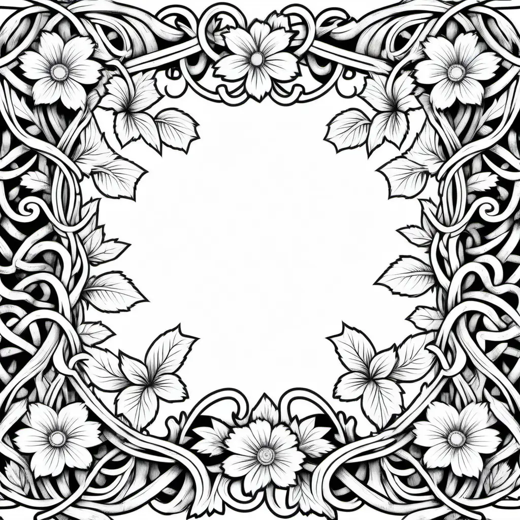 Background vines with flowers vintage coloring page