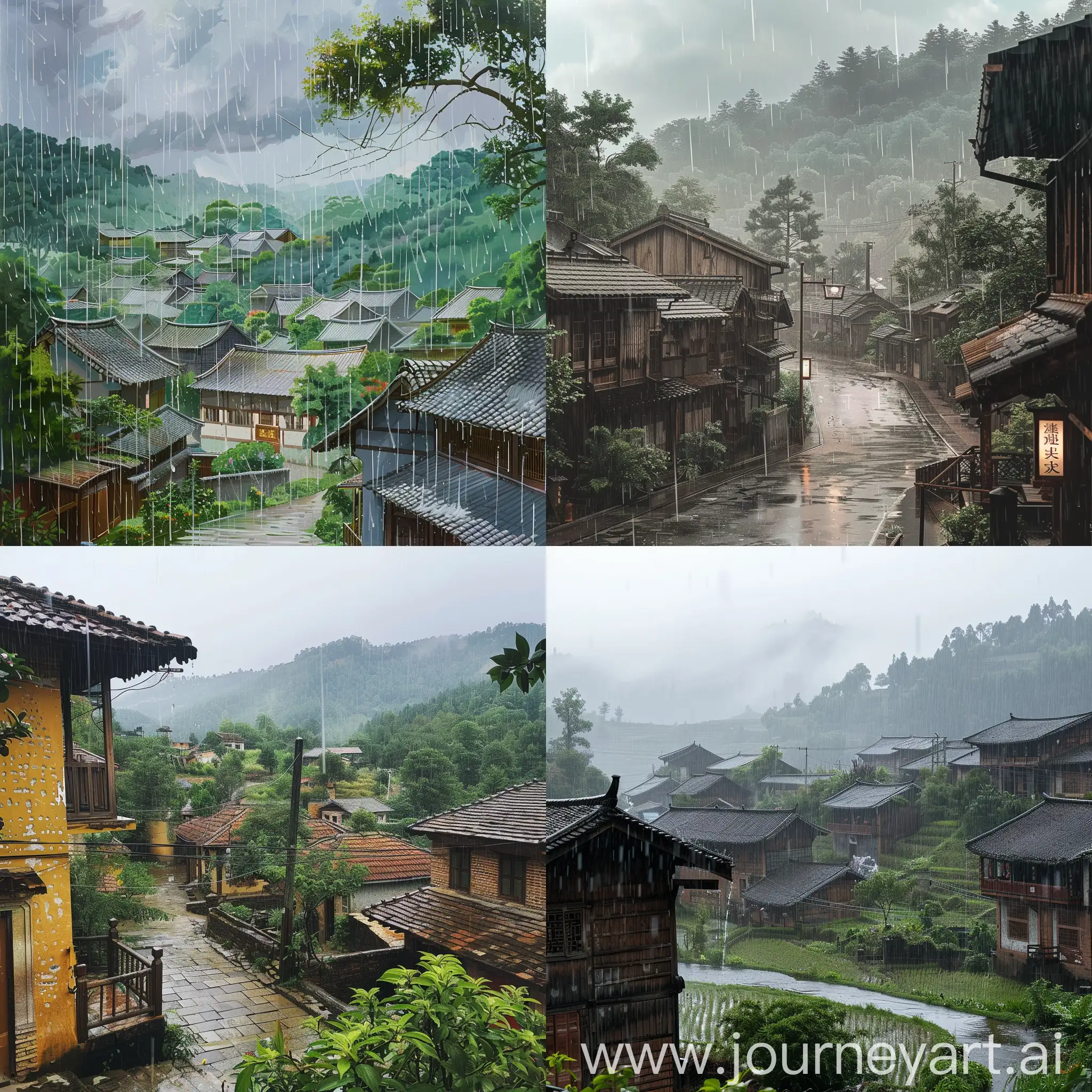 Rainy-Village-Scene-Peaceful-Countryside-Shower