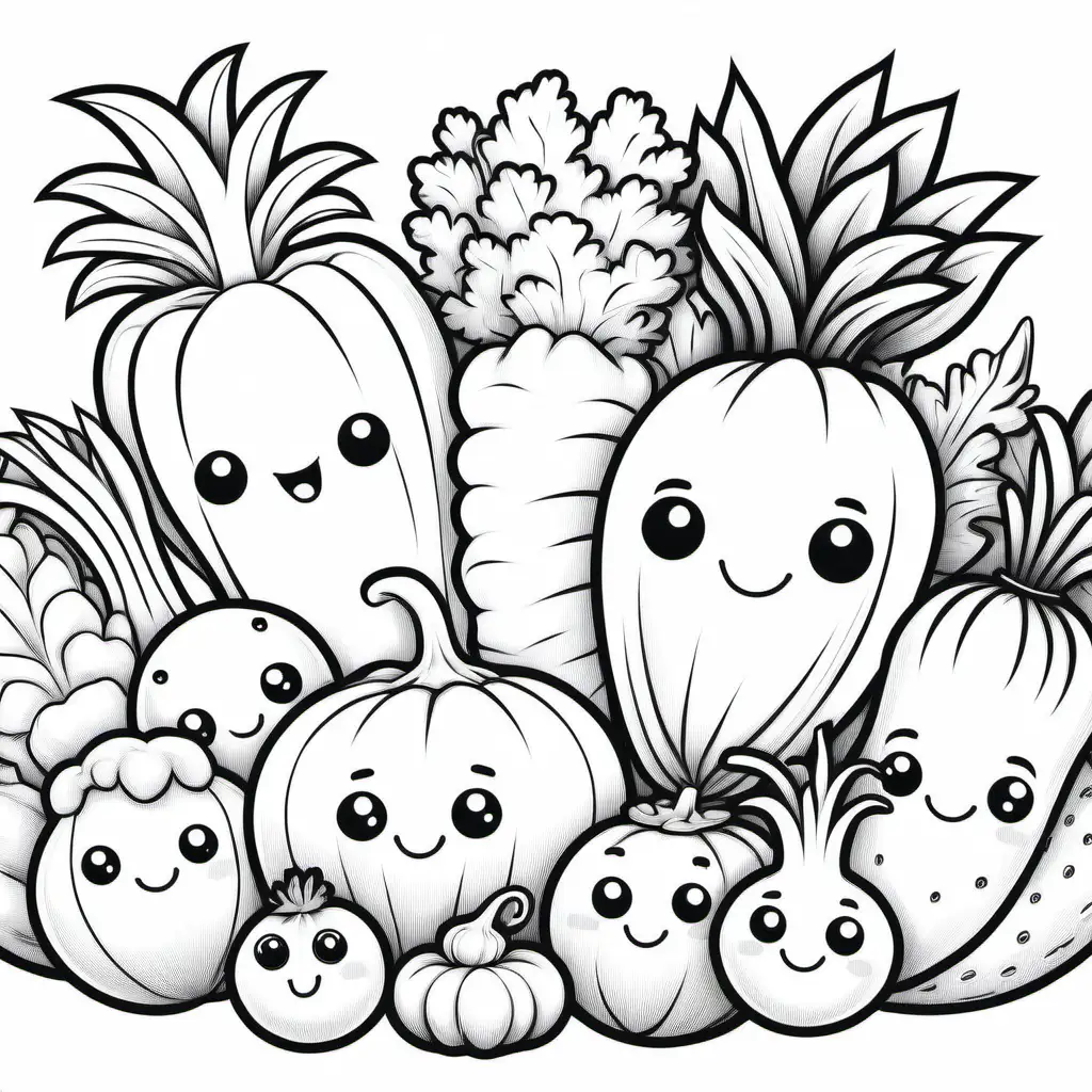 Adorable Cartoon Vegetables Coloring Page for Kids