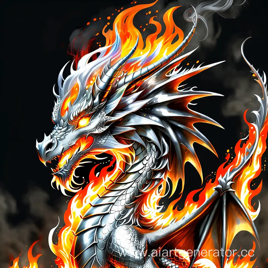 Majestic-Silver-Dragon-with-Flaming-Hair-Fantasy-Art