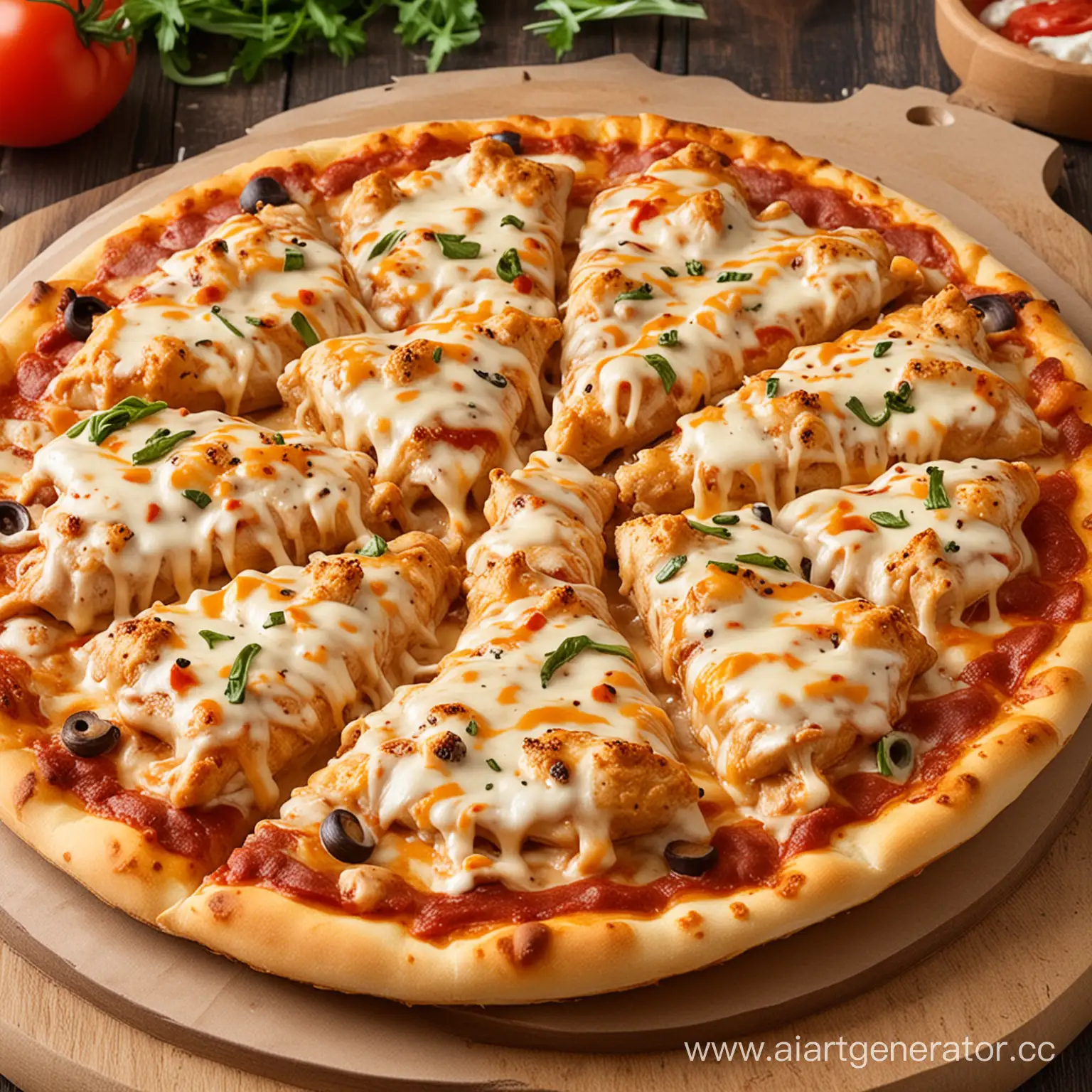Delicious-Pizza-Topped-with-Cheesy-Chicken