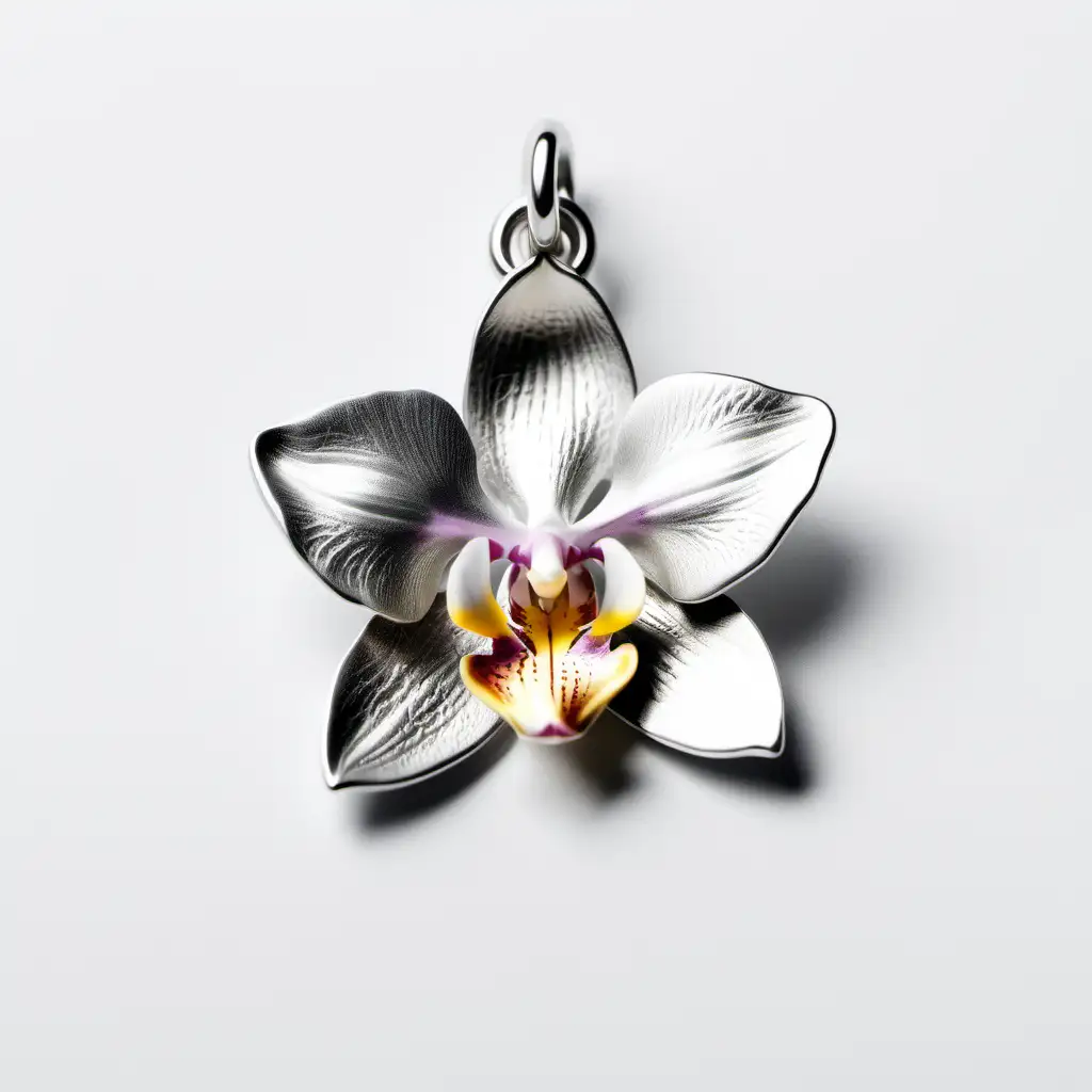 Elegant Orchid Flower with Silver Charm on White Background