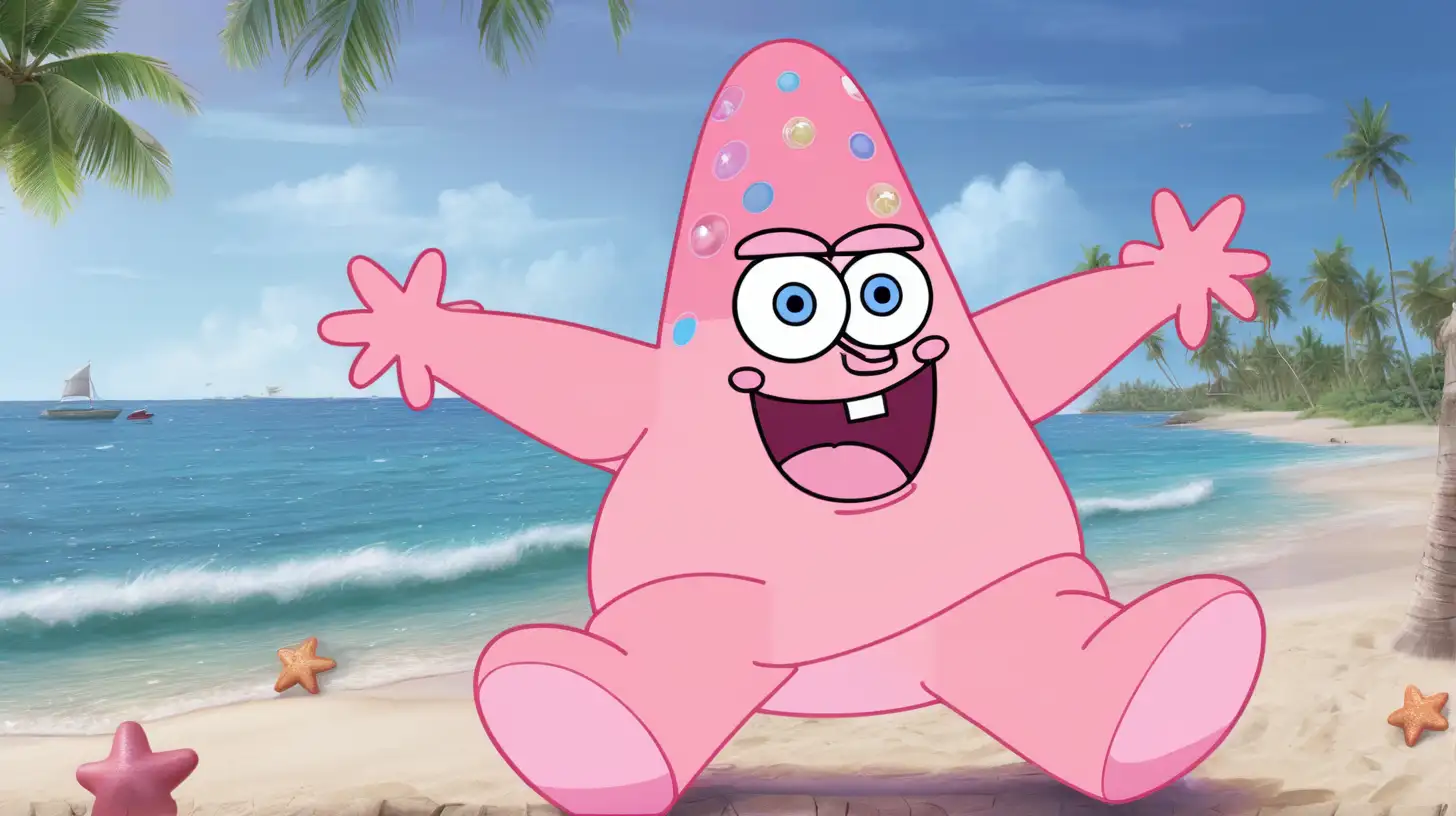 Cheerful Patrick Star Under the Ocean Bubbles
