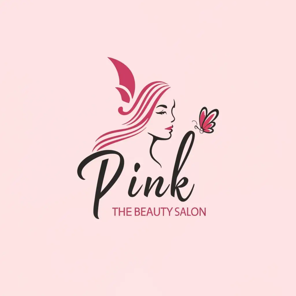 LOGO-Design-for-Pink-The-Beauty-Salon-Elegant-Butterfly-and-Woman-Silhouette-on-a-Clear-Sophisticated-Background