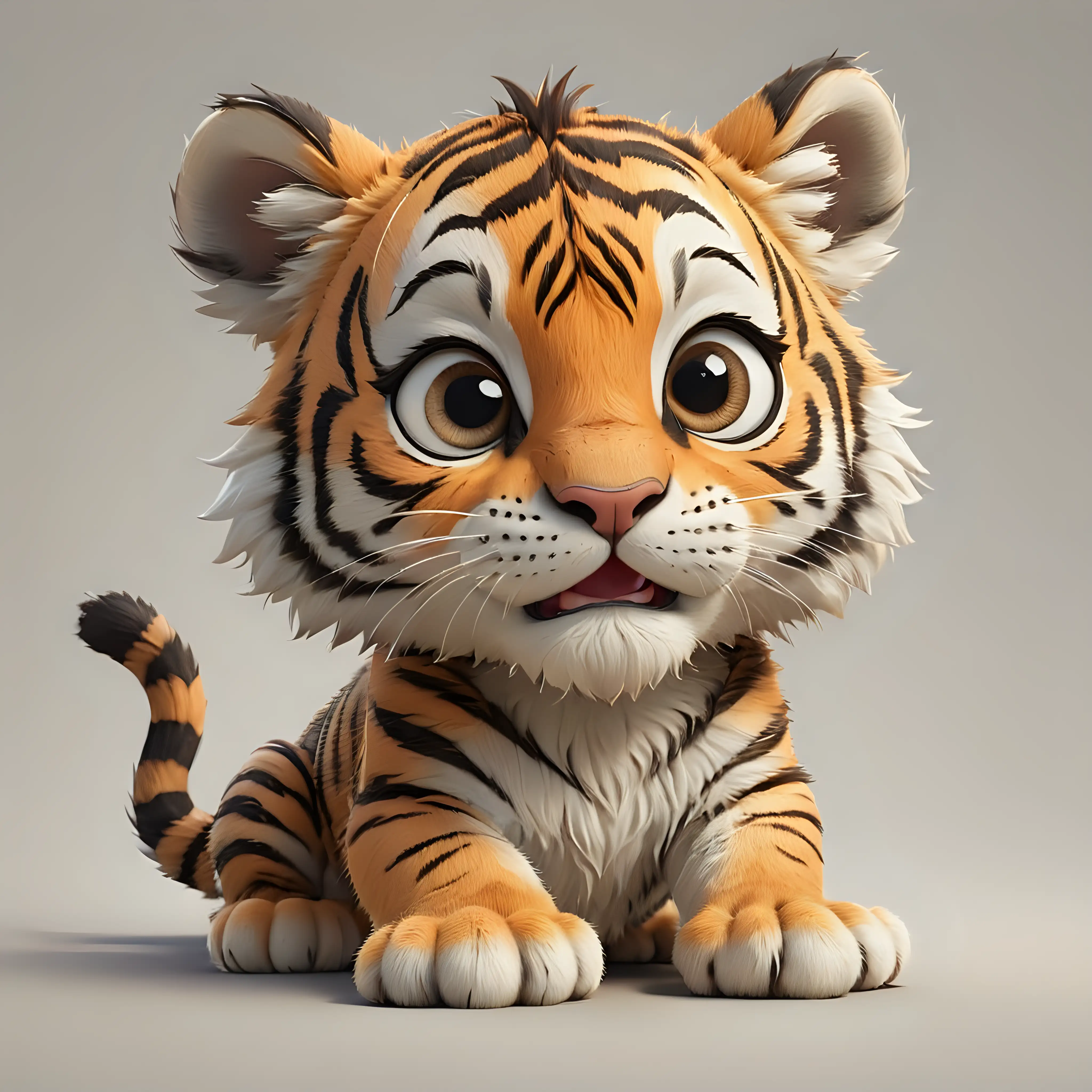 Cute Cartoon Baby Tiger Portrait with Clear Background