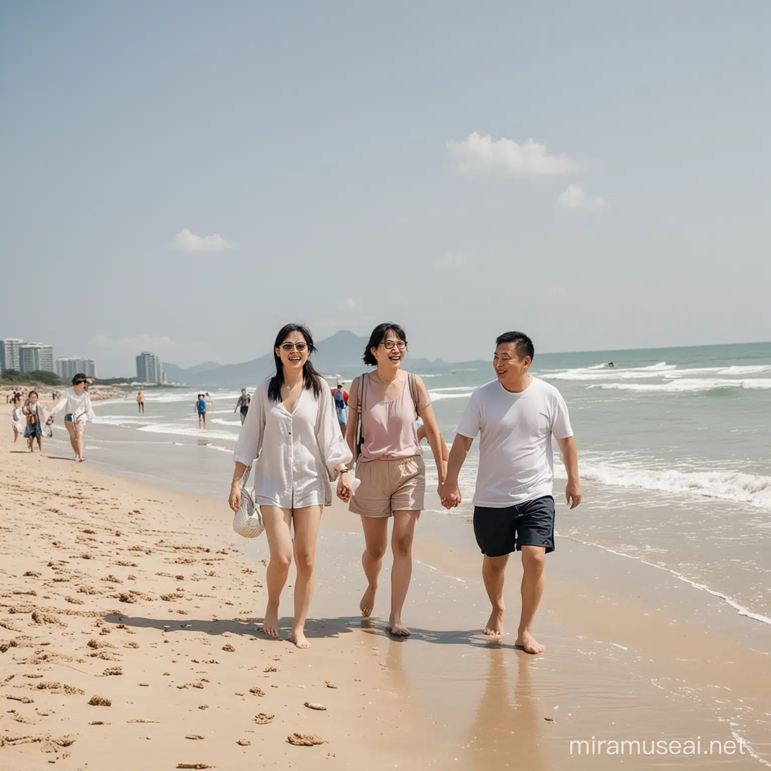 a chinese family travels to the beach