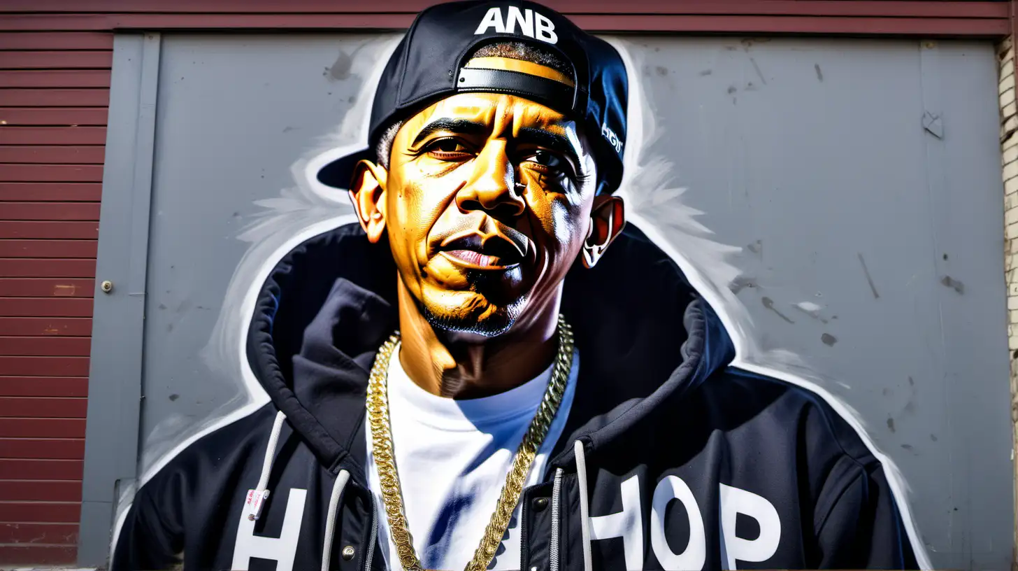 Barack Obama Portrait as HipHop Rapper in Urban Setting