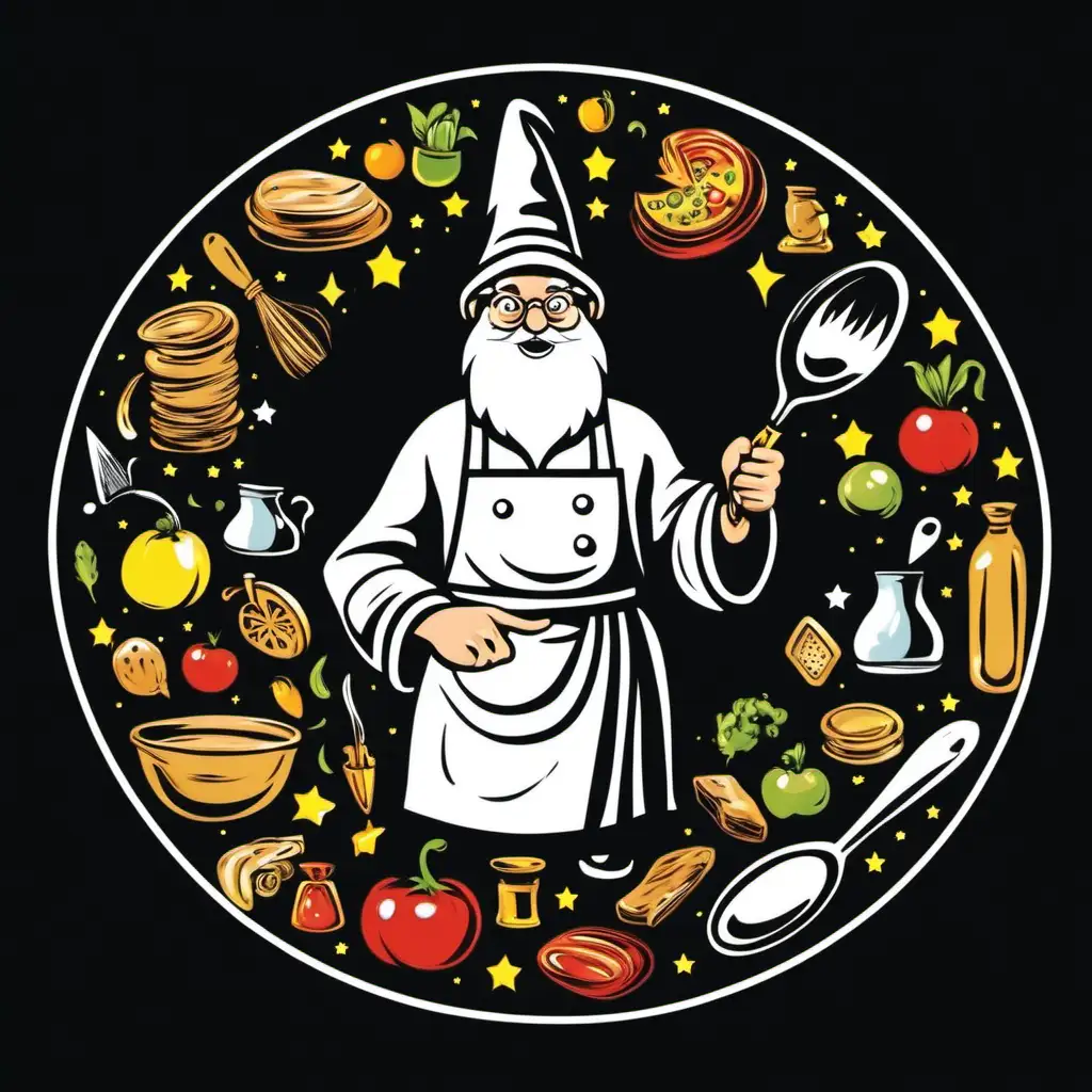 Kitchen Wizard in circle, black background