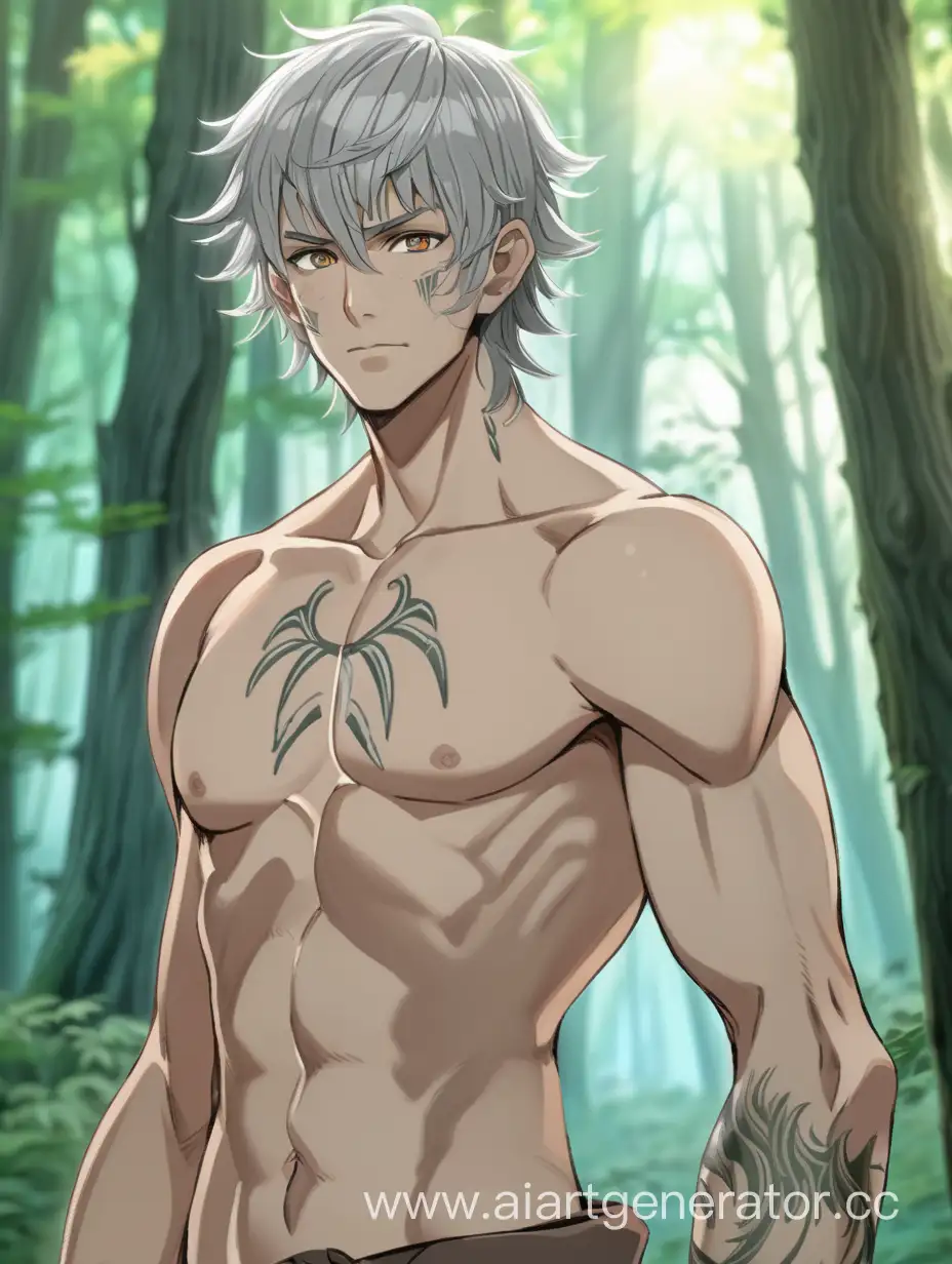 Anime-Guy-Druid-with-Short-Gray-Hair-and-Scarred-Arm-in-Forest